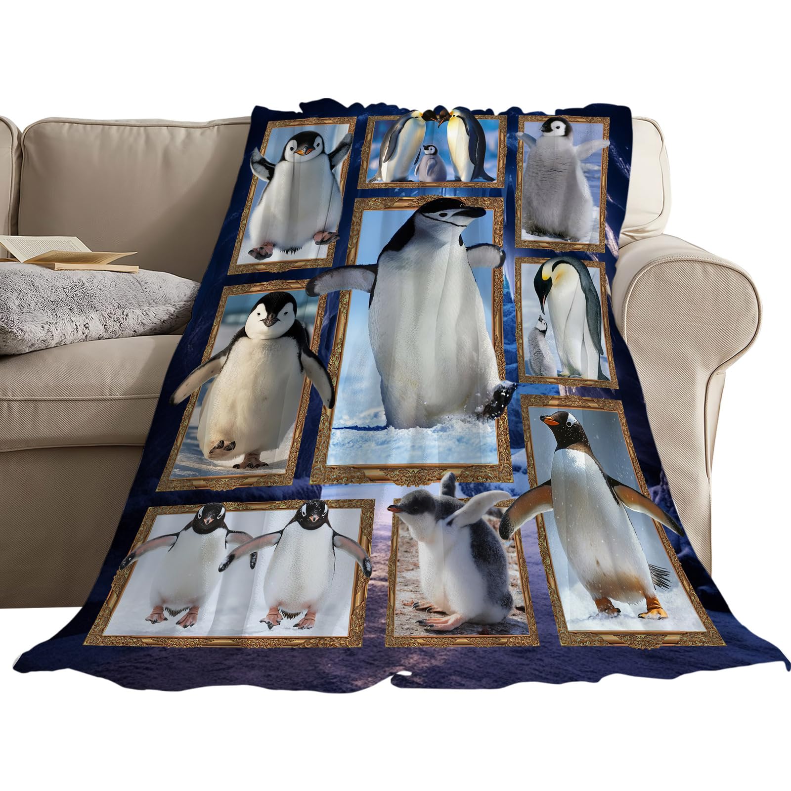 Penguin Fleece Soft Warm Plush Throw Blanket - Lightweight, Fuzzy, Cozy, Cute - Suitable for Couch, Sofa, Bed - 60