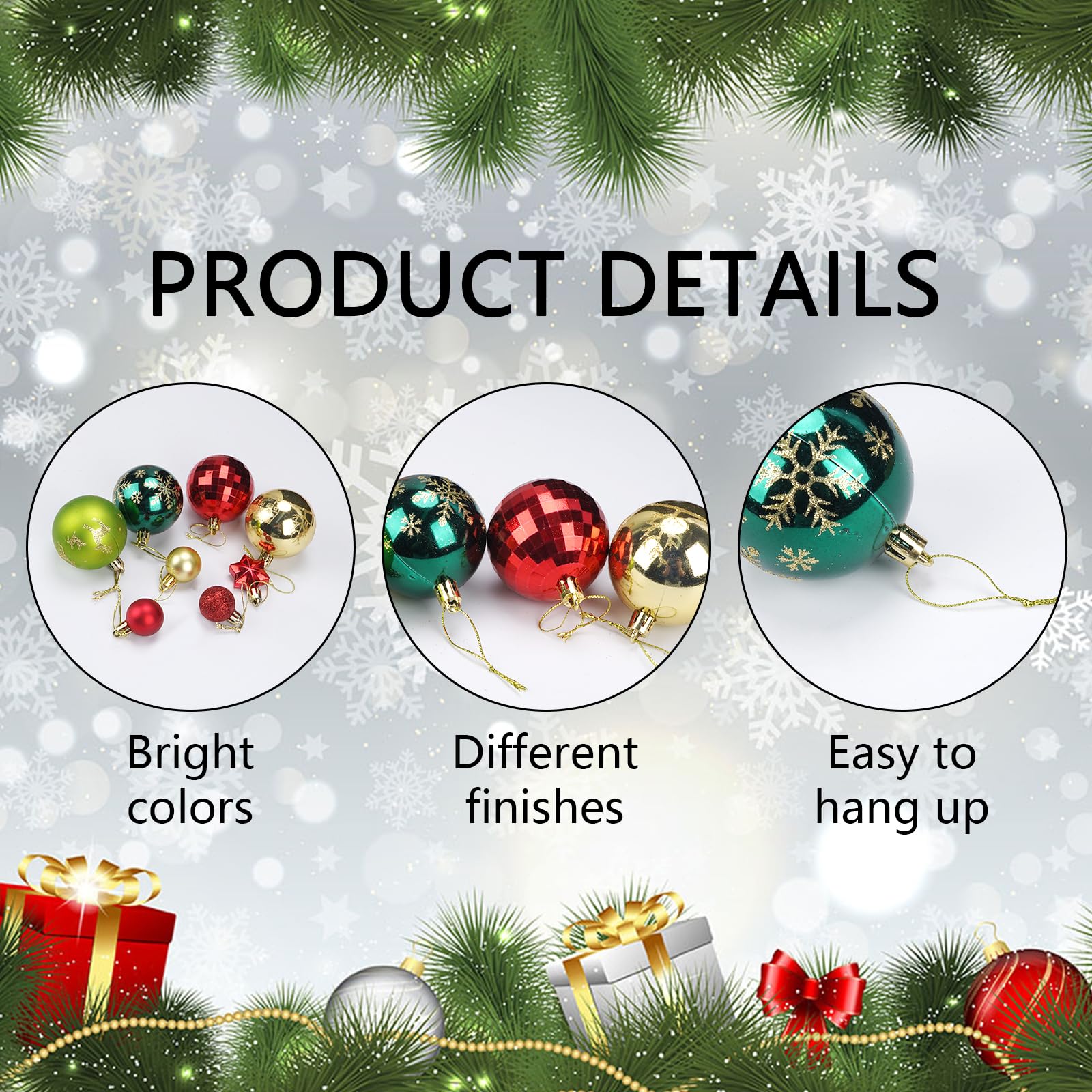 FOGAWA 44pcs Christmas Baubles Green Red and Gold Baubles 6cm/3cm Christmas Ball Ornaments Xmas Tree Bauble Shatterproof Hanging Balls for Xmas Party Home Decor - Image 3