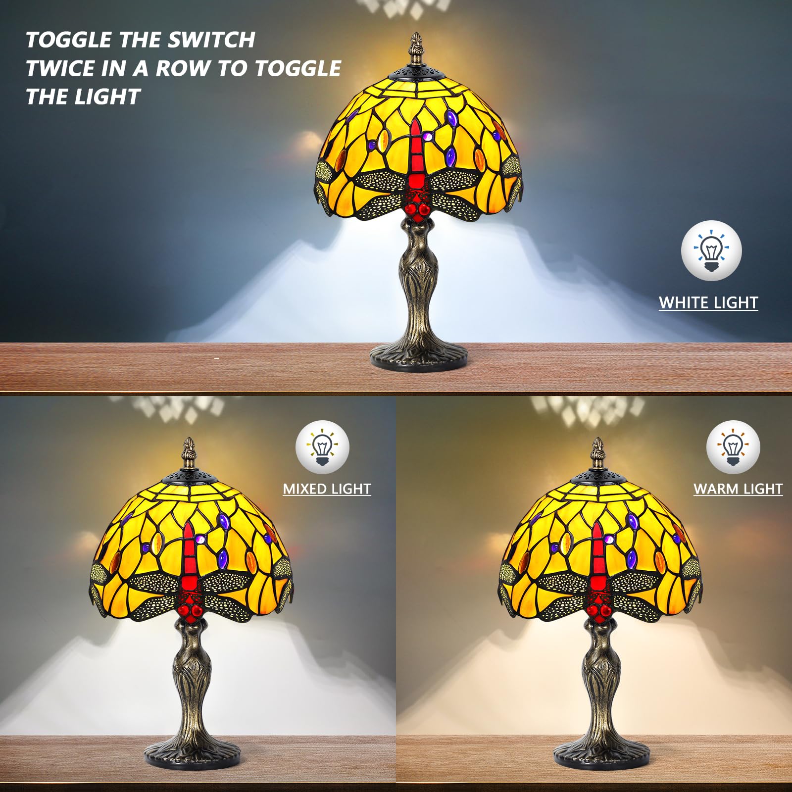 Tiffany lampa stołowa w stylu vintage, ręcznie wykonana, witrażowa, abażur, lampy stołowe, do sypialni, na stolik nocny, do gabinetu, biura (pomarańczowa libelka)
