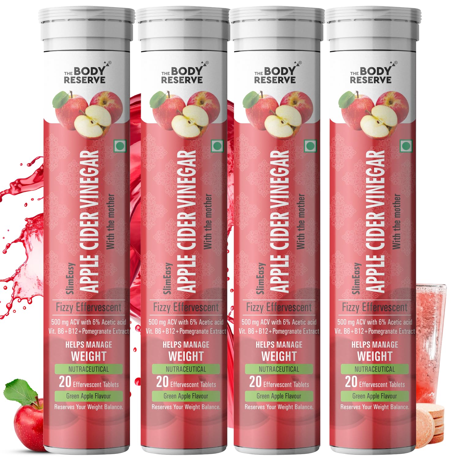 The Body Reserve Apple Cider Vinegar | 80 Effervescent Tablets, ACV With The Mother for Weight Loss And Management With Vitamin B6 and B12 | Pack Of 4 (Green Apple Flavour)-image-16
