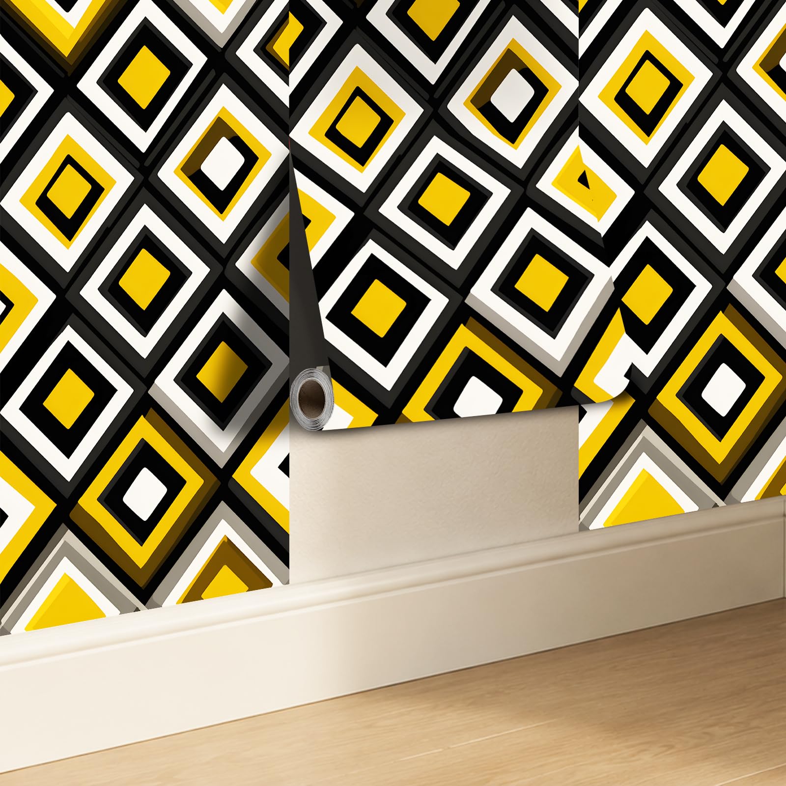Nuxovilar Tapeta z teksturowaną strukturą geometryczną diamentową, odklej i przyklej, 40 cm x 100 cm, samoprzylepny papier kontaktowy, wzór retro, do sypialni, salonu i dekoracji stołu