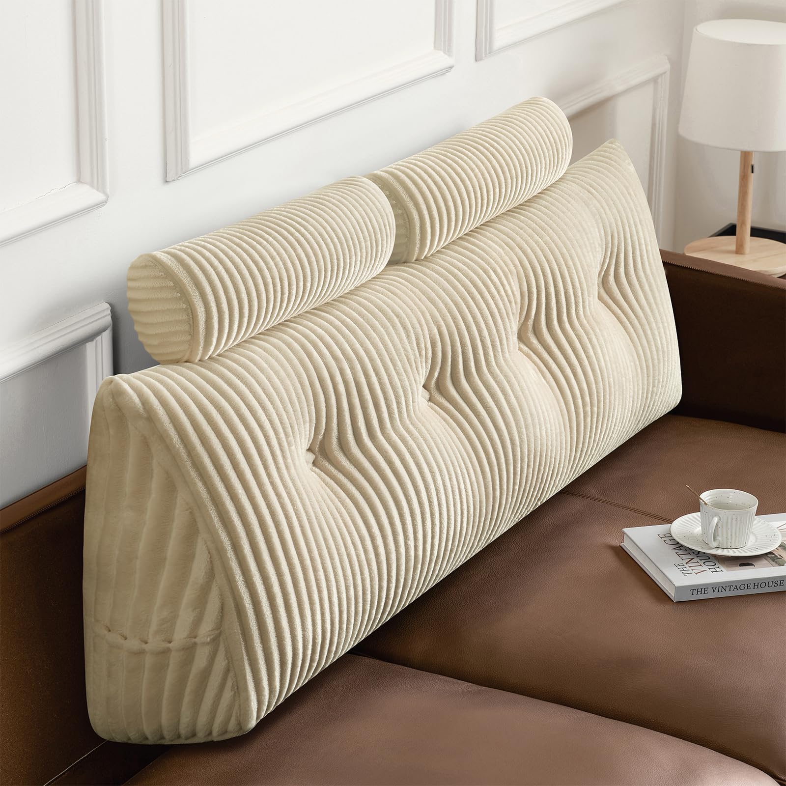 Z-hom Large Wedge Back Pillows, Headboard Triangular Rest Reading Pillow, Lumbar Support Cushion Waist Backrest, Soft Sofa Daybed Positioning Bolster(Cream, 120 cm)