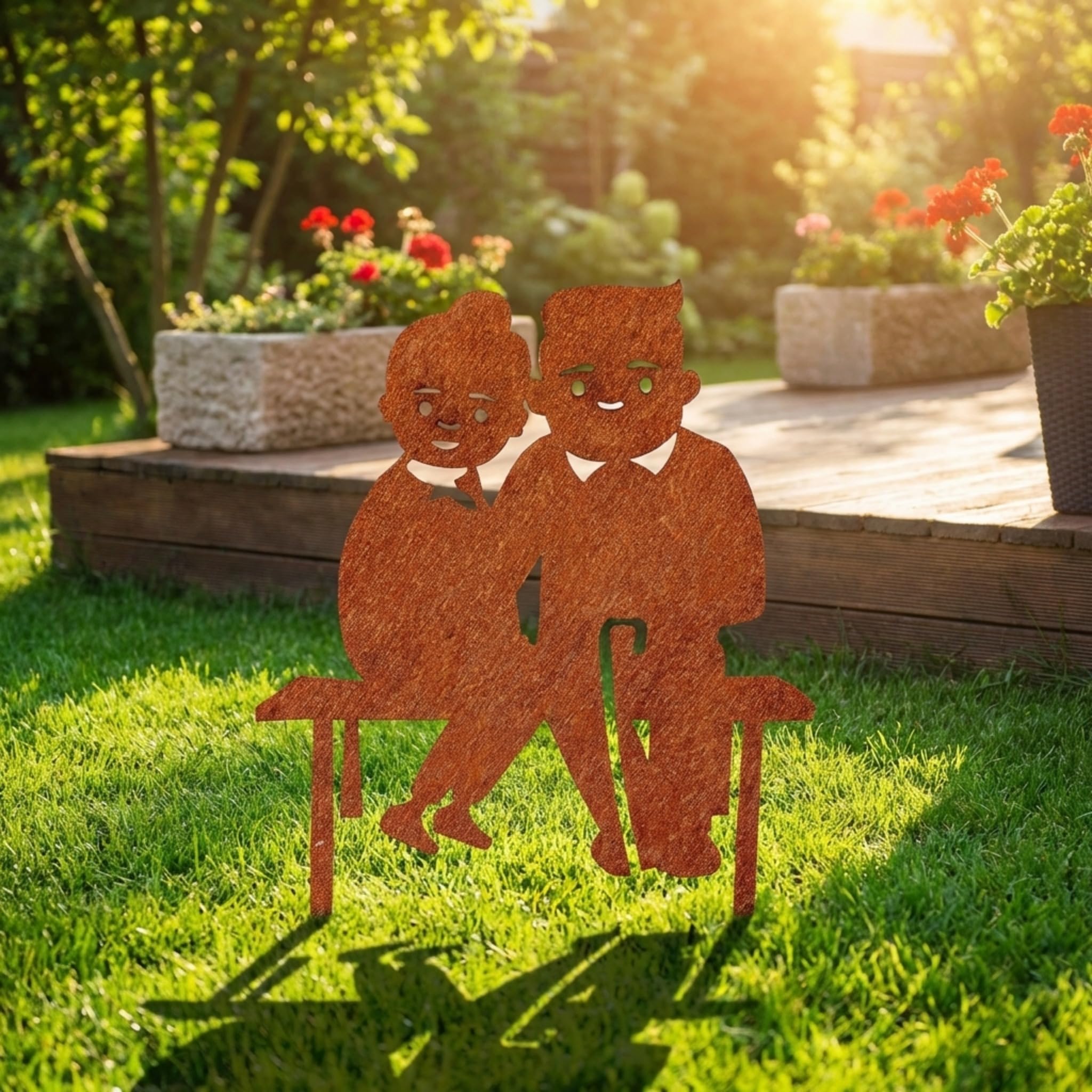 Edelrost Oma & Opa Gartenstecker-einfach einsteckbare Rostdeko aus hochwertigem Cortenstahl für Garten, Terrasse - Gartendeko rost