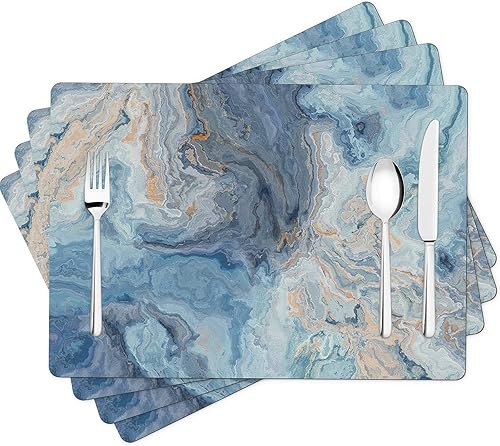 Juego de 4 manteles individuales de cuero sintético de mármol, juego de 4 manteles individuales para interiores, antideslizantes, fáciles de