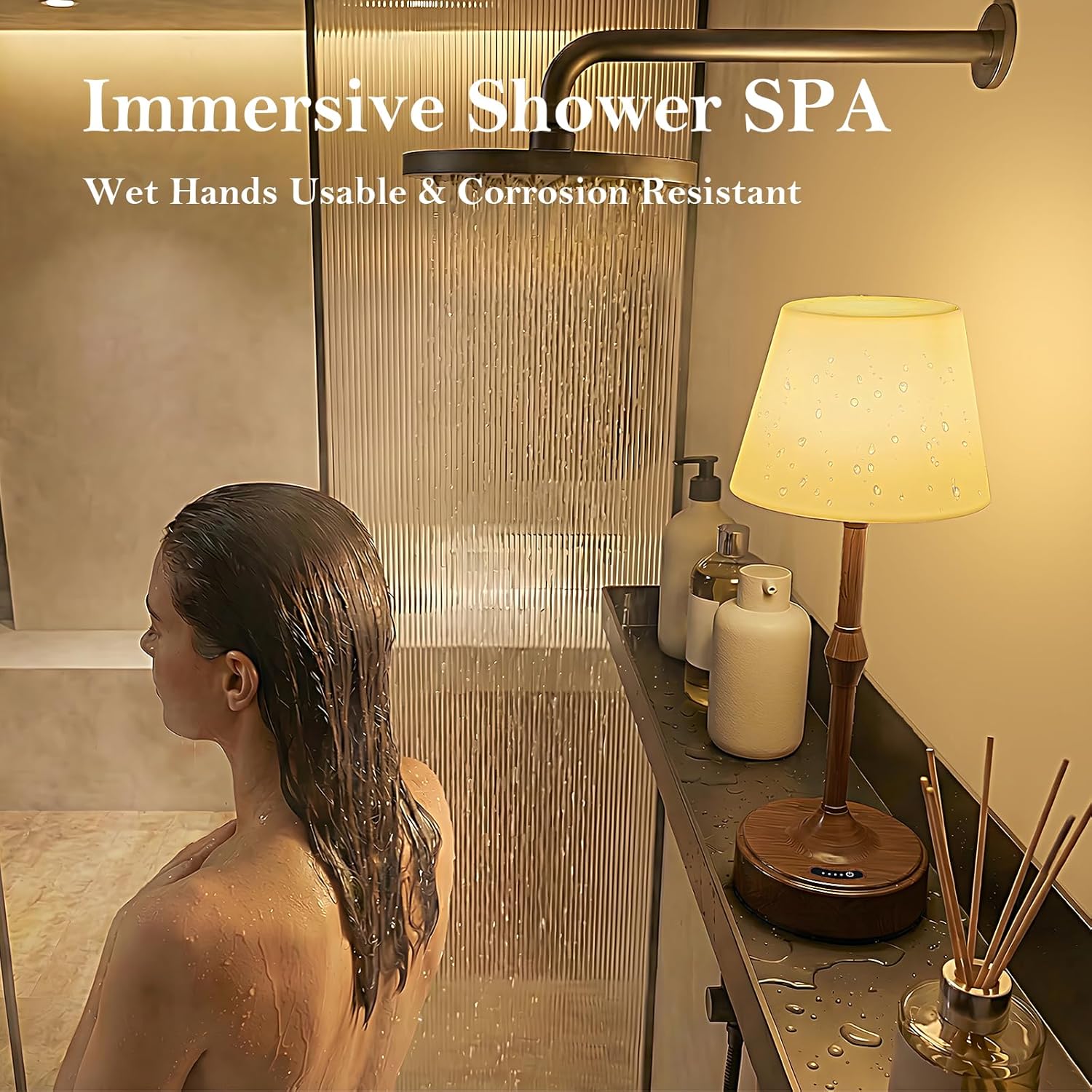 IP65 Waterproof Shower Lamp for Bathroom, Cordless Lamp Rechargeable Battery Operated, 3-Colors Dimmable Wireless Touch Lamp for Bathtub, Shower Light, Bath Light and Relaxing Routines, 1 Pack - Image 3