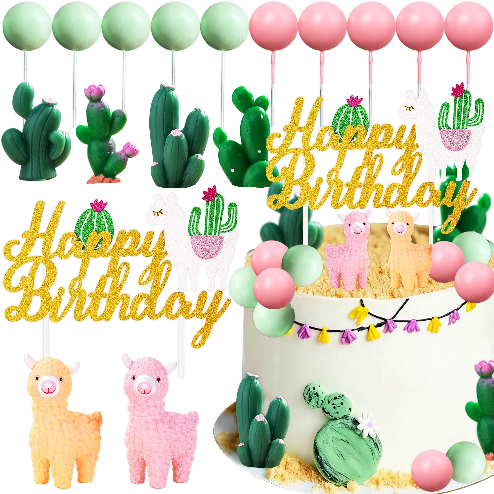 Llama Cactus Alpaca Cactus Cake Topper Decorations for Mexican Fiesta Birthday Baby Shower Cinco De Mayo Party Supplies