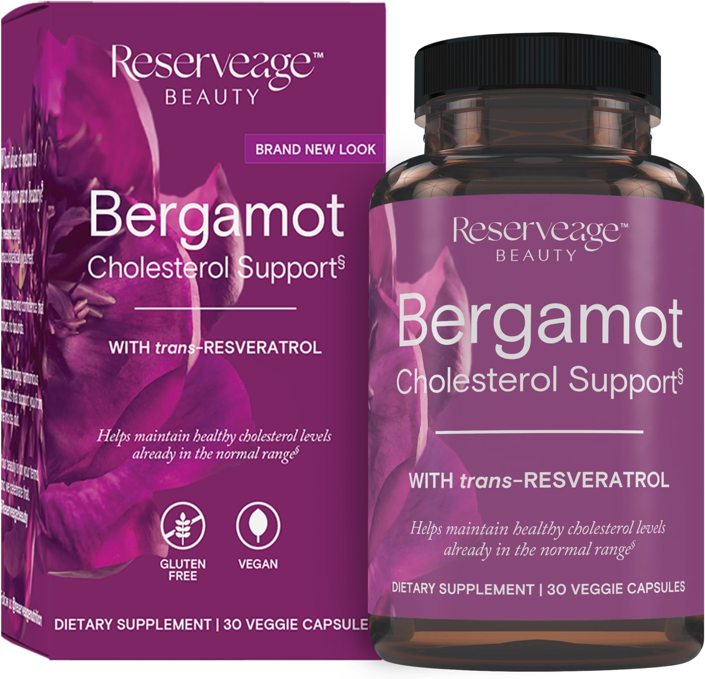 Reserveage Beauty Bergamot Cholesterol Support with Resveratrol - Antioxidant Supplement for Cardiovascular Support & Heart Health - Vegan & Non-GMO - 30 Capsules (30 Servings)
