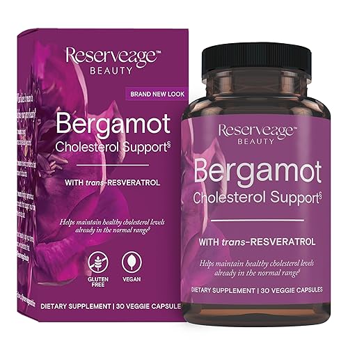 Reserveage Beauty, soporte de colesterol de bergamota con resveratrol, suplemento antioxidante para apoyo cardiovascular y salud cardíaca, vegano,