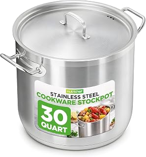 Stainless Steel Cookware Stockpot, 30 Quart Heavy Duty Induction Soup Pot With Stainless Steel Lid And Strong Riveted Handles, Even Heat Distribution, Compatible With Most Cooktops