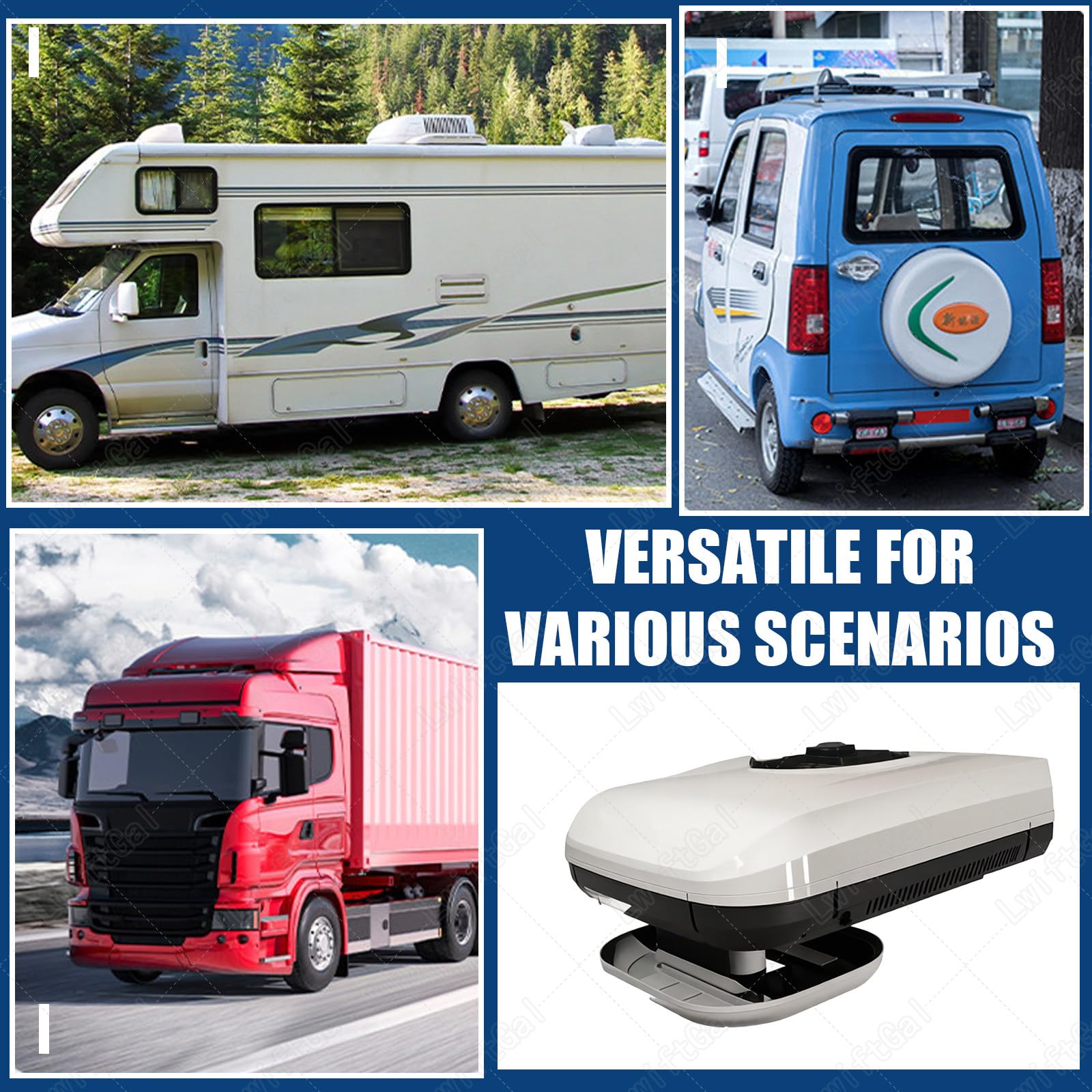 Condizionatore d'Aria da Tetto per Camper da 850W con Funzione di Raffreddamento/Raffreddamento+Riscaldamento,12V/24V. per Camper,Furgoni,Escavatori,Roulotte,Autobus 24V-Cooling