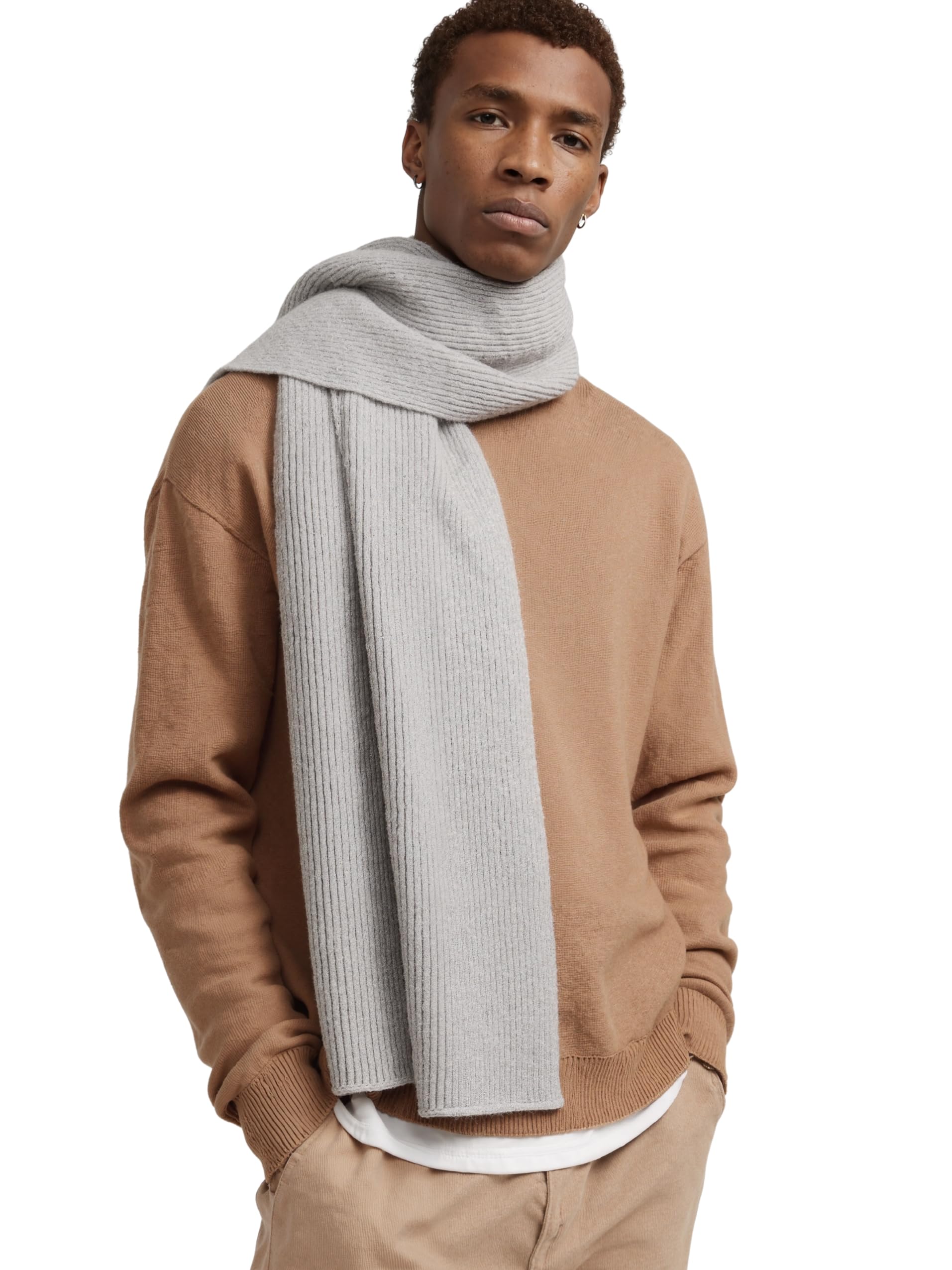 Style & Republic Sciarpa da uomo in 90% lana merino e 10% cashmere, elegante sciarpa in lana merino e cashmere, argento melange, taglia unica