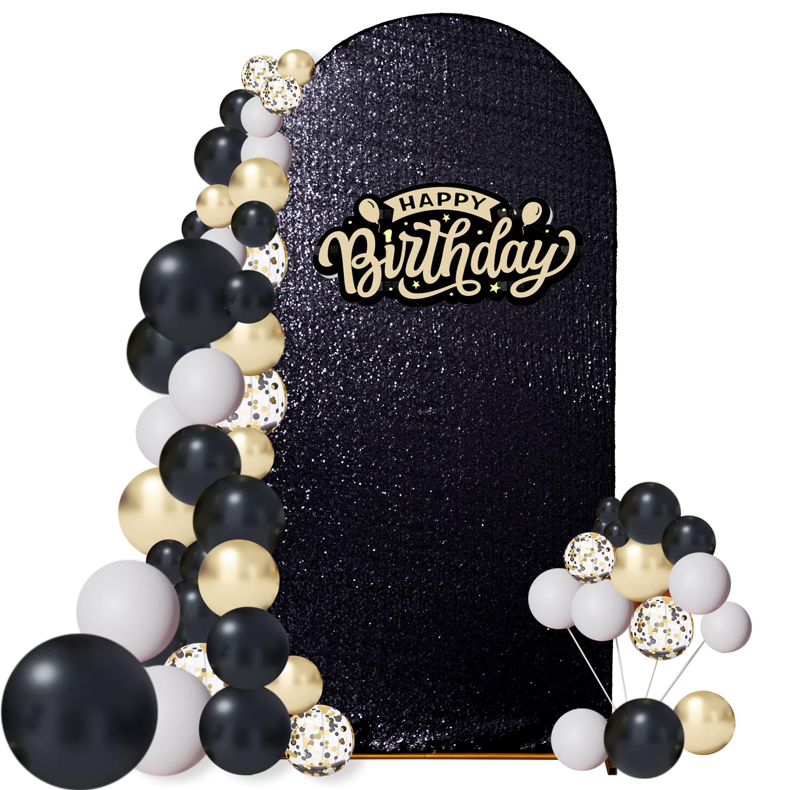 Eternal Beauty 7.2 FT Arch Backdrop Covers Sequin Backdrop Black Arch Cover for Wedding Party Birthday Flower Balloon Stand