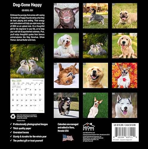 Miniatura 2 de MICASA Dog-Gone Happy 2024 - Calendario mensual de pared colgante  12 x 24 pulgadas abierto  Papel grueso y resistente  Regalo  Lindo perro