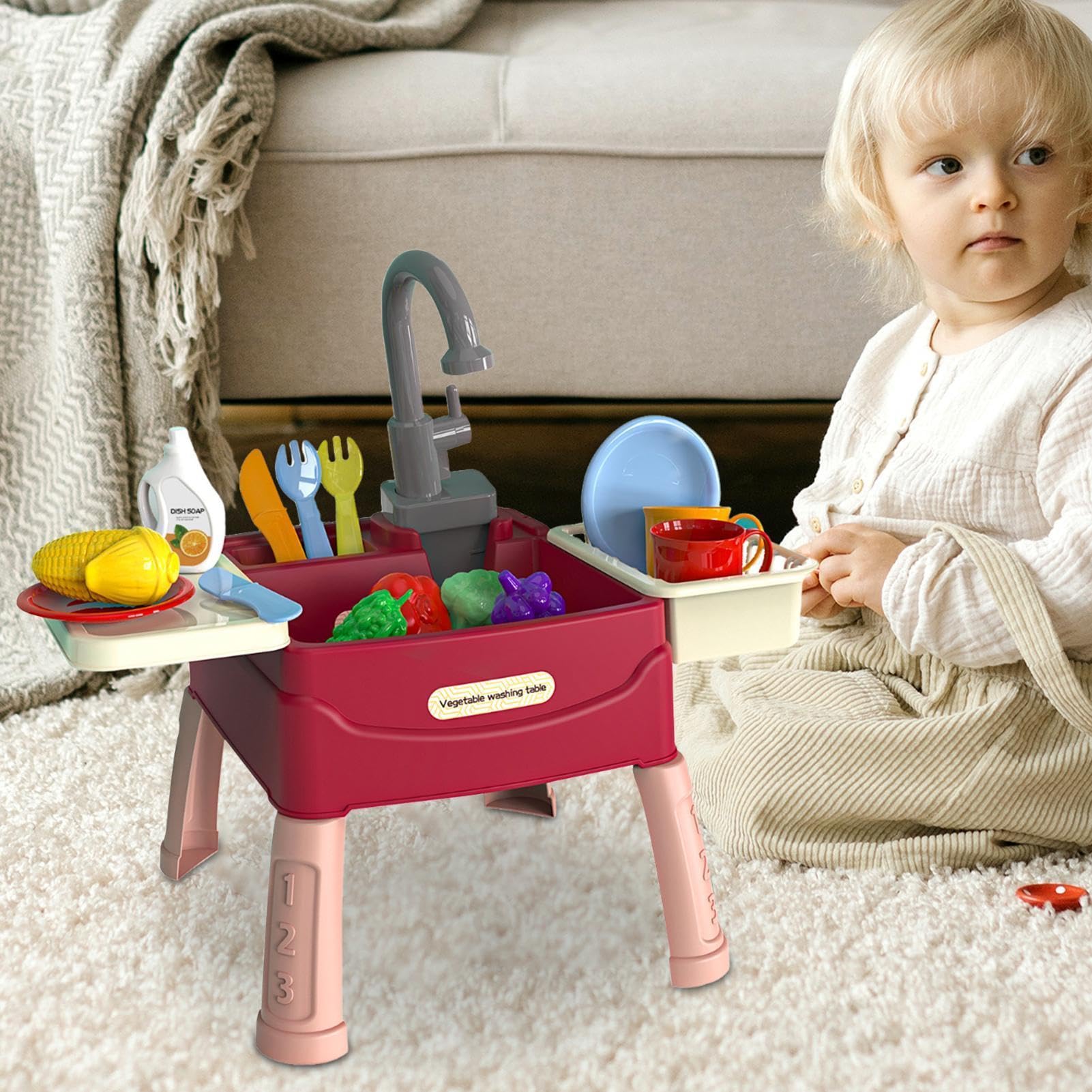 Da Gioco Con Acqua Corrente - Giocattolo Per Lavastoviglie Per Bambini | Set Di Giocattoli Per Giochi Di Ruolo Da Cucina Con Rubinetto Funzionante | And Cutting Food Fruits Vegetables A