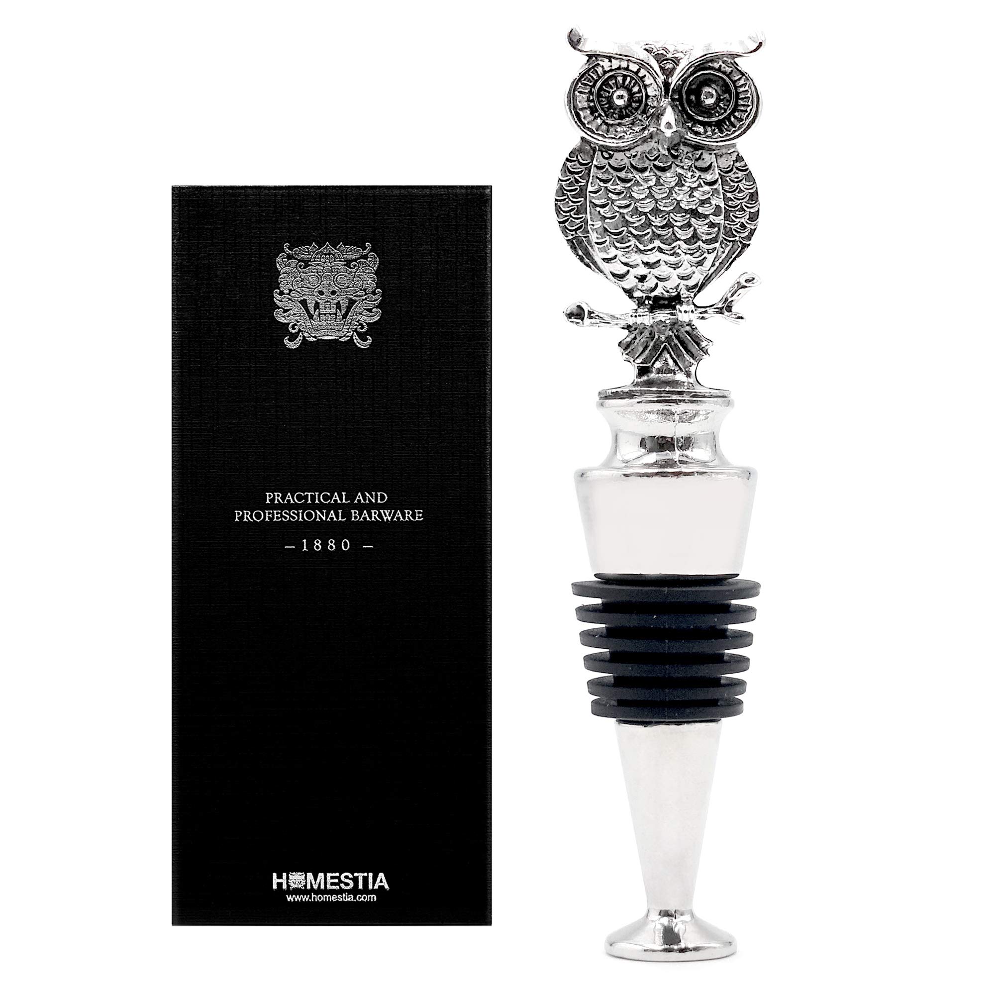 Homestia Wine Stopper with Owl Top Bottle Stopper, Reusable Zinc Alloy Wine Bottle Stopper with Silicone, Wine Decor Bar Tool