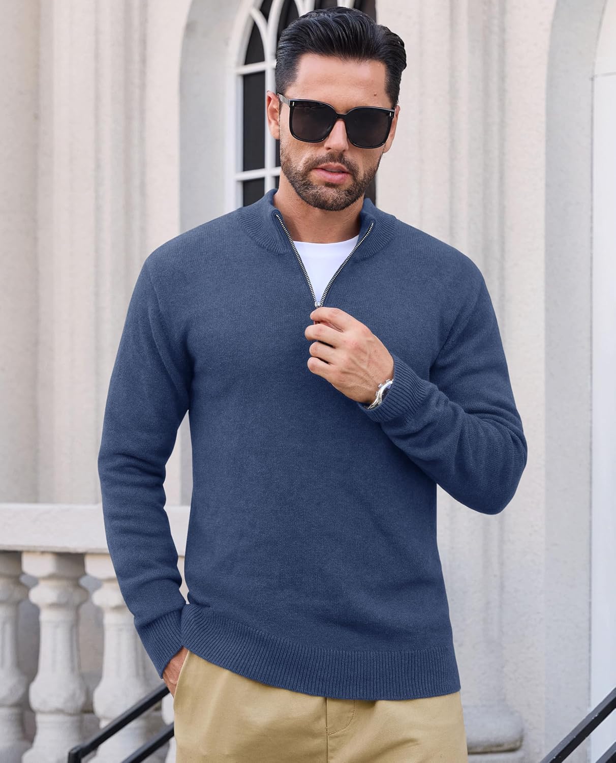 EKLENTSON Men's Sweater Quarter Zip Pullover Knit Cotton Turtleneck Sweater Fall Winter Thermal Pullover Mock Neck - Image 3
