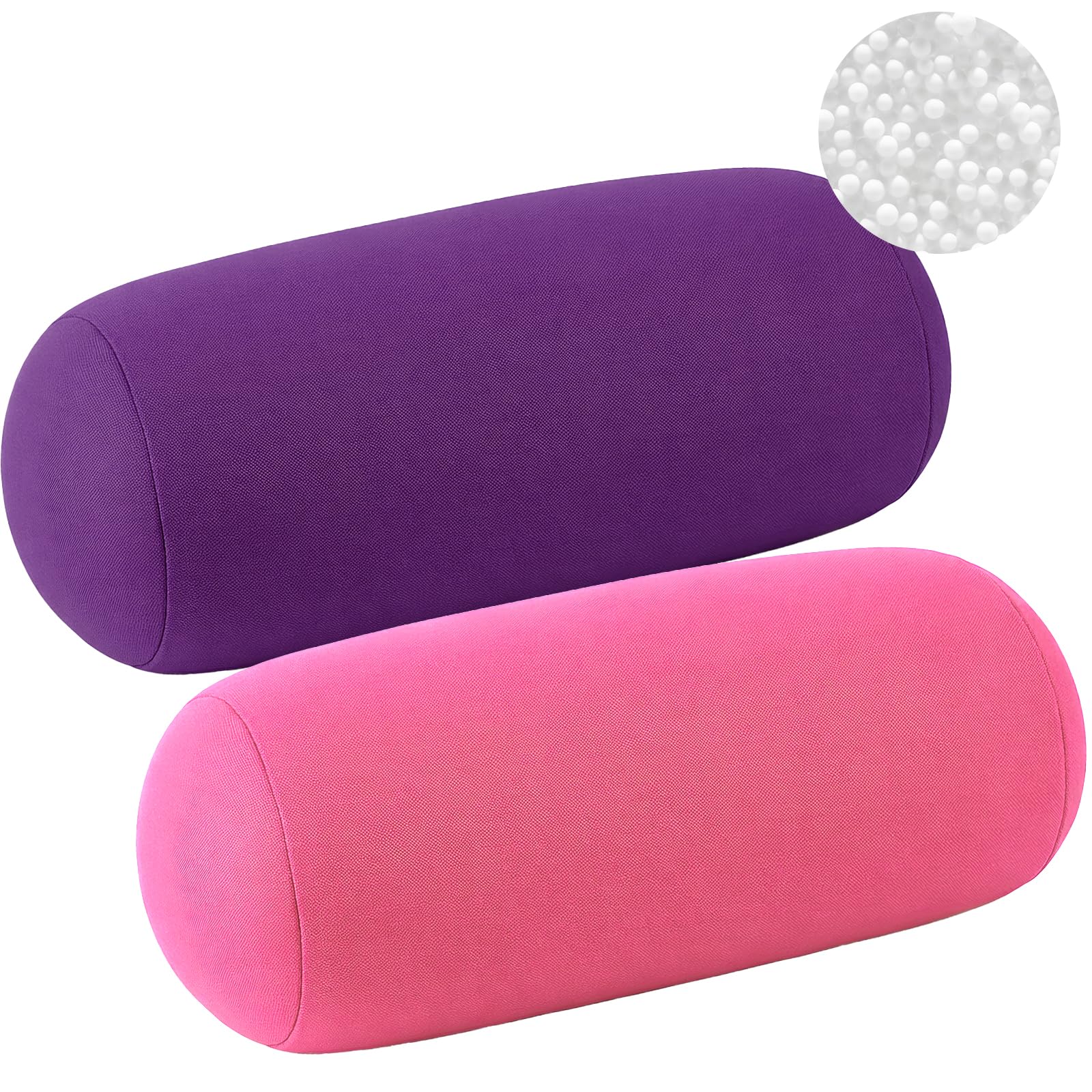 JTKDG 2 Pcs Microbead Roll Pillow 30 x 16 cm Soft Pillow Bolster Cylindrical Pillow Microbead Cushion Pillows Neck Head Back Support for Sleeping Home Office Travel (Purple,pink)