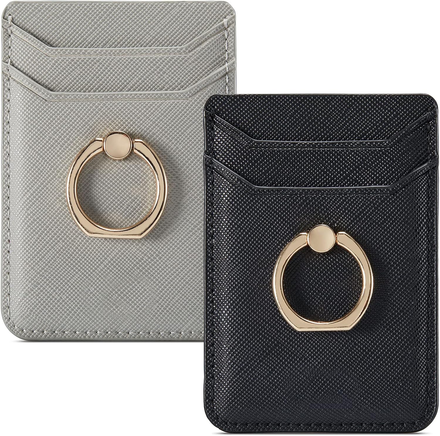 Phone Card Holder RFID Wallet Credit Adhesive Cell Case Stick-on Card Holder for Back of Phone for Most of Smartphones (Grey+Black)