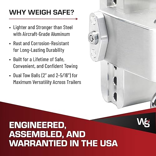 Vista 6 de Weigh Safe Enganche de remolque de 180 grados, enganche de remolque ajustable para remolque, compatible con receptores de 2 pulgadas, caída de 10