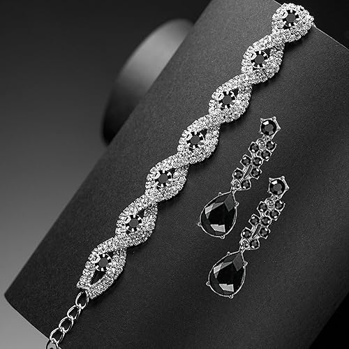 Miniatura 5 de Juego de joyas de novia con diamantes de imitación para mujer, collar de cristal, aretes y pulsera, color plateado, regalos de dama de honor para