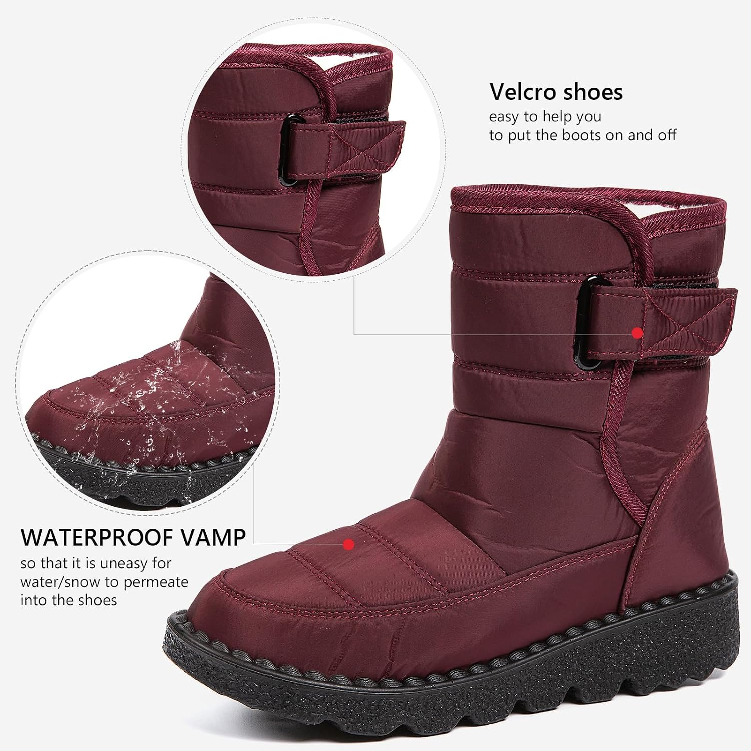 Snow Boots,Waterproof,Warm Plush Lined Mid-Calf Winter Boots with Non-Slip Outsole for Cold Weather