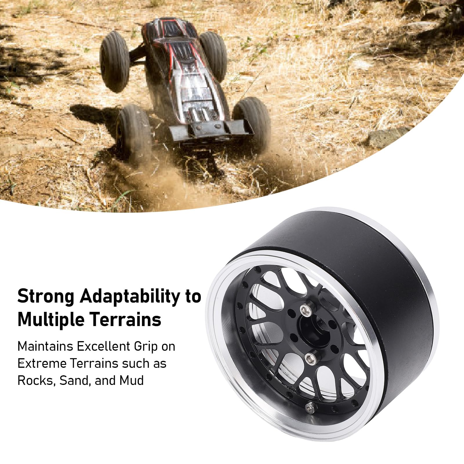 Naroote 4 szt. 2,2-calowe Felgi do Zdalnie Sterowanego Samochodu Felgi ze Stopu Aluminium Gąsienica RC do Modelu 10RC Twardo Anodowane Dobre Odprowadzanie Ciepła (BLACK)
