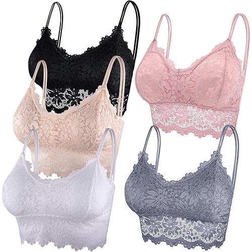 Duufin 5 Pcs Lace Bralettes for Women Bralette Padded Lace Bandeau Bra