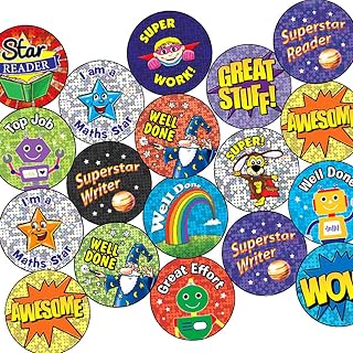420 Mixed Holographic Sparkly Motivational Childrens Pupils School Teachers Reward Stickers Value Pack 25mm Primary Teaching Services