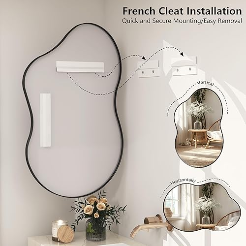 Miniatura 4 de Espejo de pared irregular negro de 20 x 32 pulgadas, espejo asimétrico negro con marco de aleación de aluminio para baño, dormitorio, entrada,