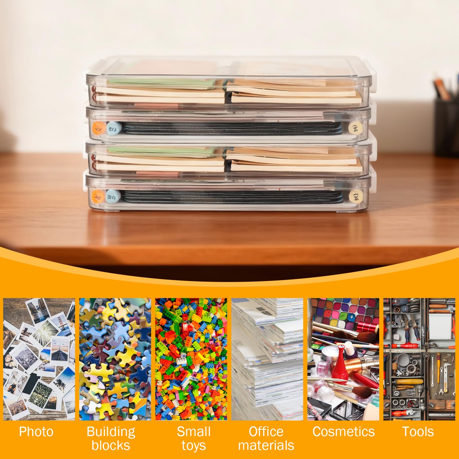 VINATO Scatola Organizzatrice Trasparente con Coperchio per A4, 2 Pezzi - Porta Documenti Impilabile, Scatola Plastica con Coperchio Multiuso per Ufficio, Casa