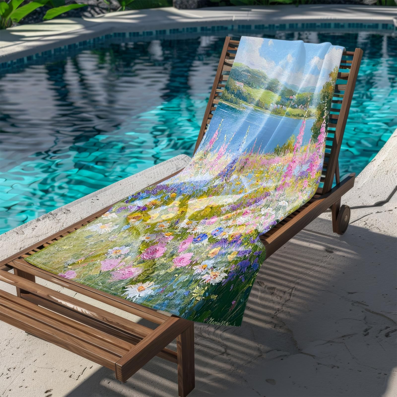Tapis de Plage XXL Anti Sable Fleur De La Rivière Bleue Serviette Piscine Adulte,Natte De Plage Pliable, Voyage Accessoires De Plage Camping,Serviette de Bain Personnalisée