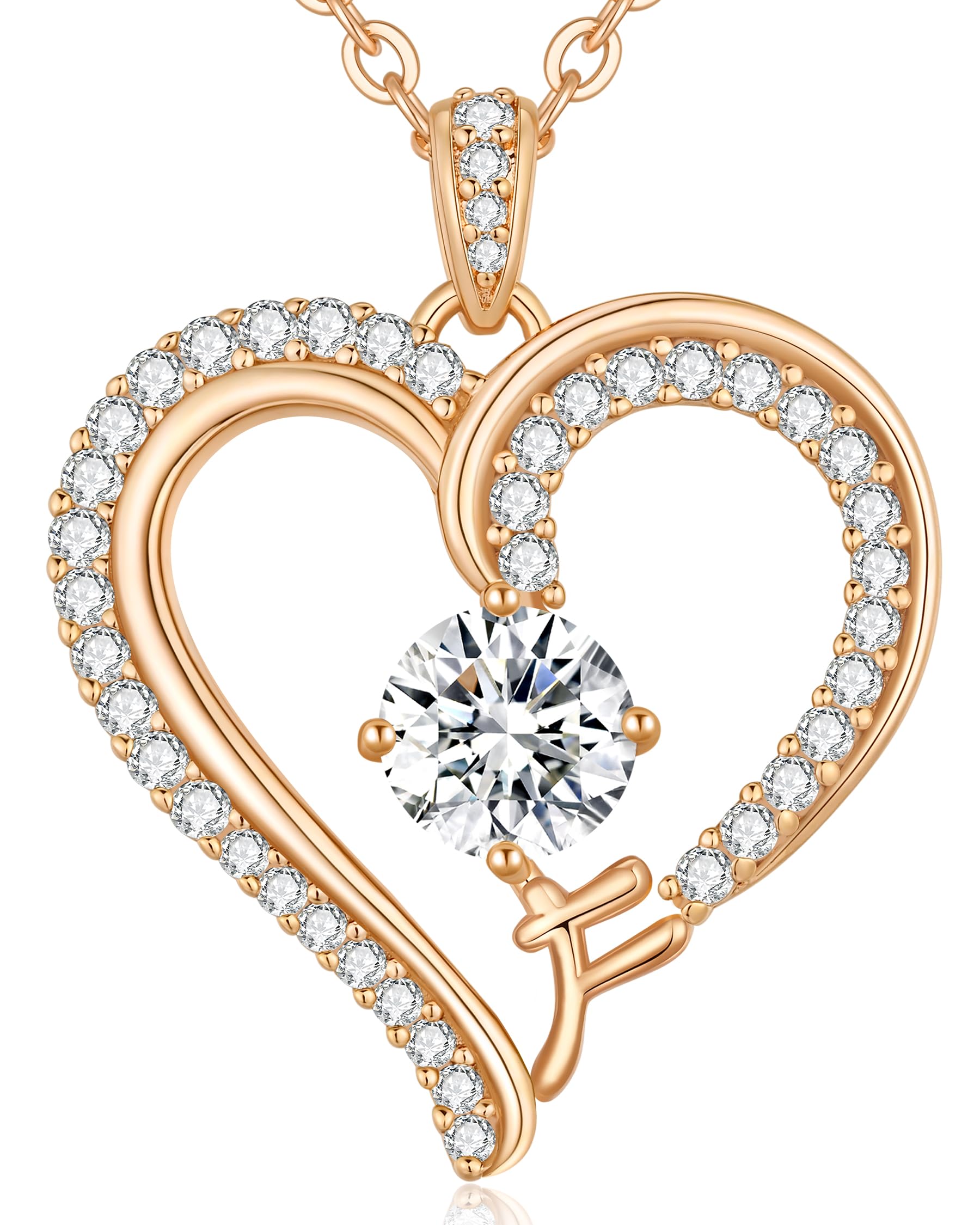 CDE Kette Damen mit Buchstabe Anhänger Herz Anhänger mit Zirkonia Schmuck Halskette für Frauen Geschenk für Freundin, Mama, Frau zum Geburtstag, Valentinstag Weihnachtsgeschenke