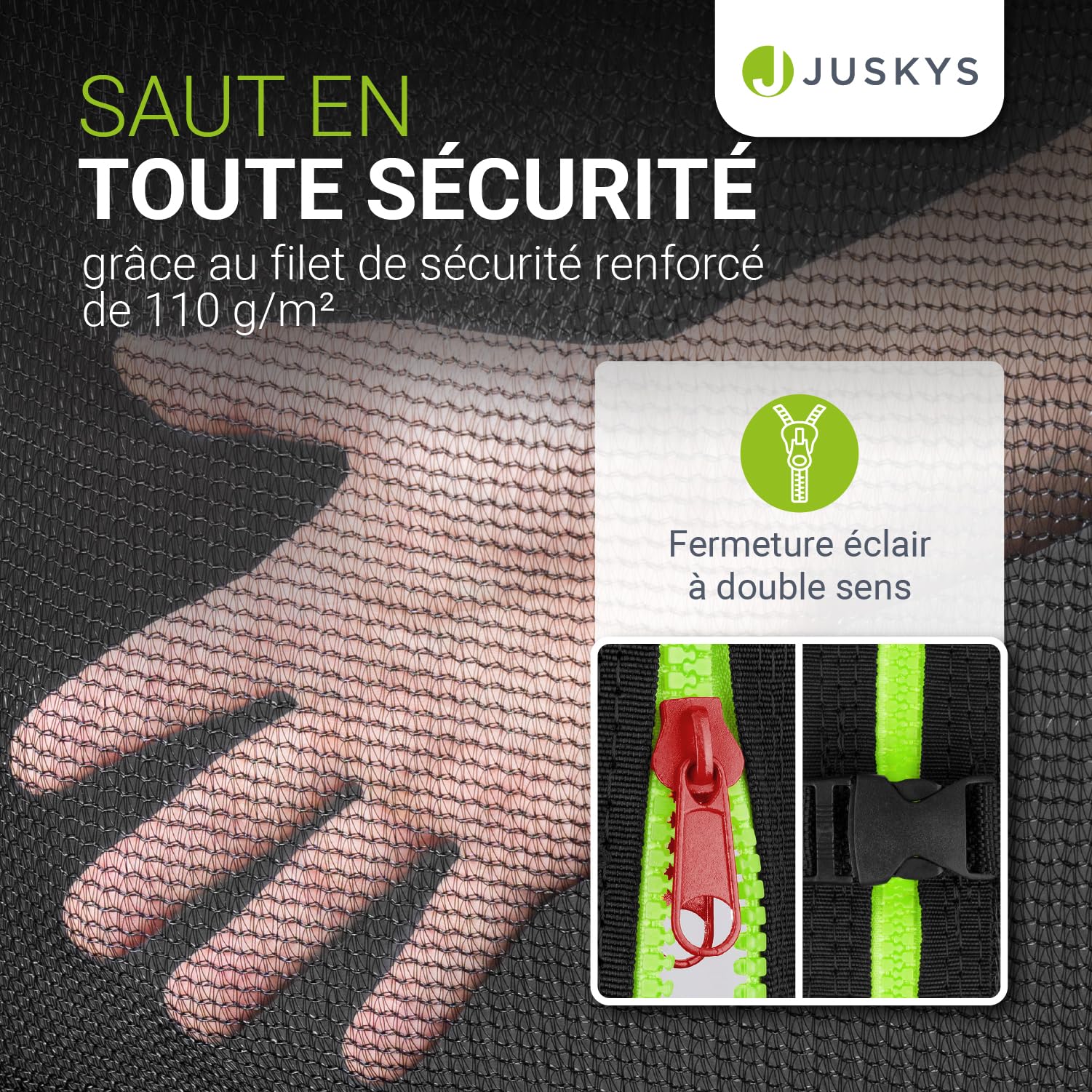 Juskys Trampoline JumpMaster – Trampoline de Jardin extérieur avec Filet de sécurité, échelle et ancrages au Sol, Protection de Bord rembourrée
