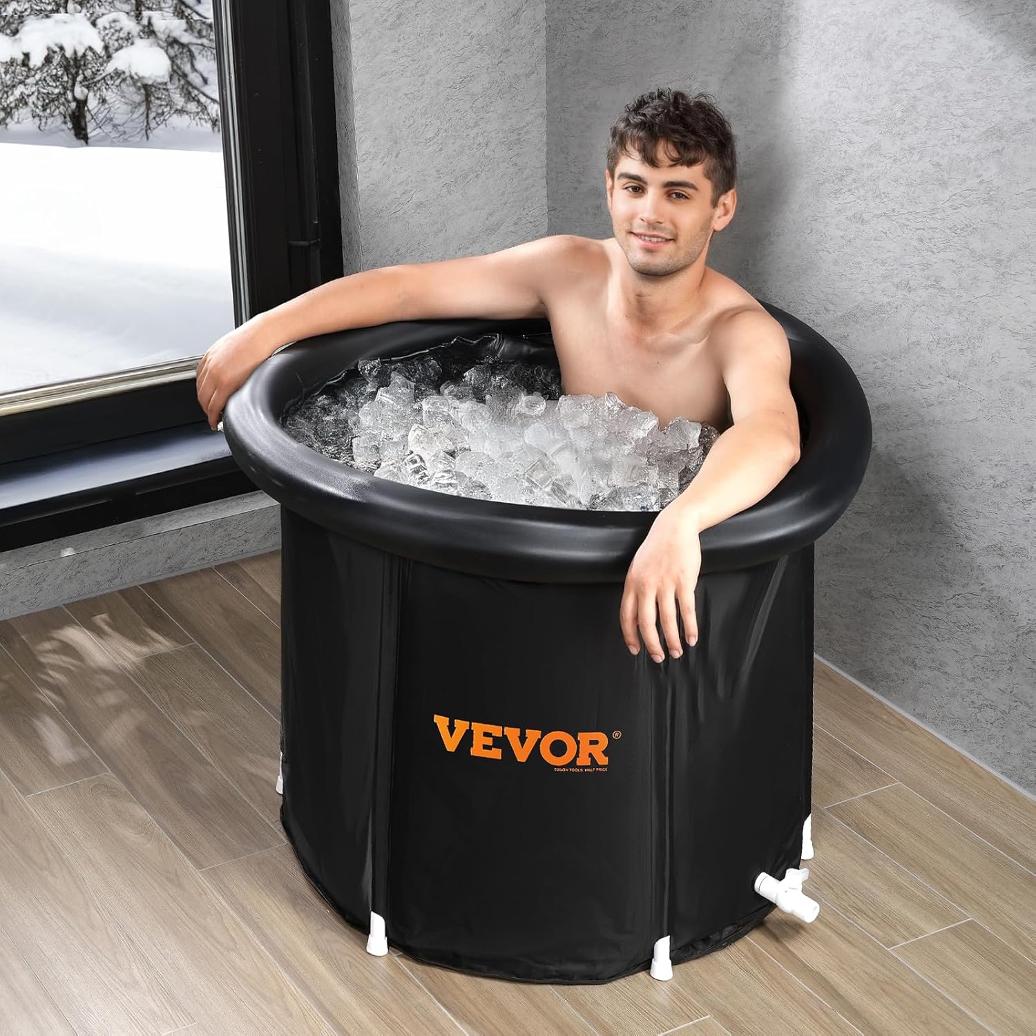 VEVOR Ice Bath Tub, Cold Water Therapy Plunge Tub for Athlete, Portable Outdoor Ice Barrel Plunge Pool for Recovery, 98 Gal Inflatable Folding Bathtub with Cover, Home Ice Pod for Adult, 35.4"Lx30"H