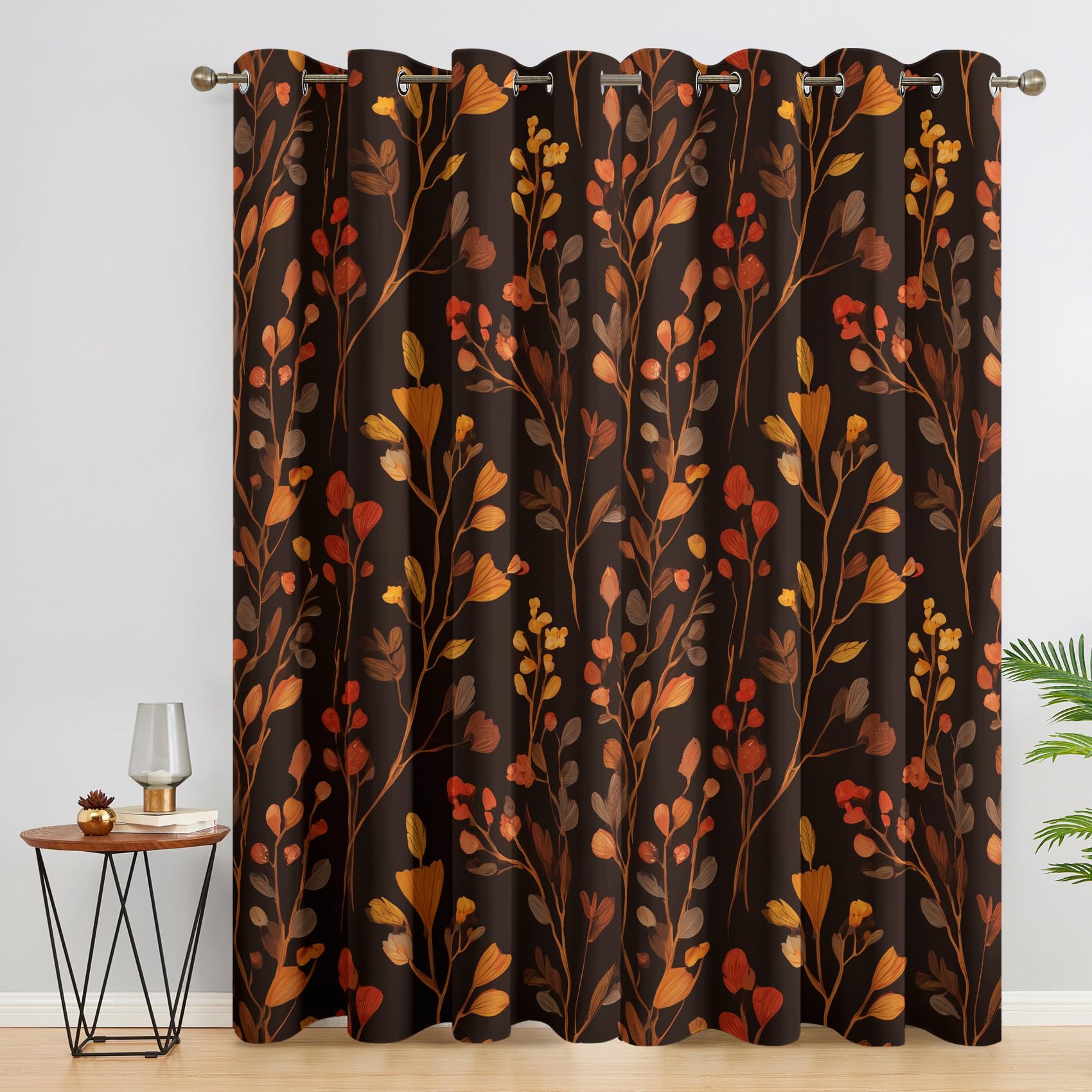 Autumn Leaf Curtains Blackout for Home Decor, Thermal Curtains Vintage Leaves Pattern, Living Room & Bedroom Eyelet Drapes 90 Inch Drop, 46x90, 2 Panels D&68