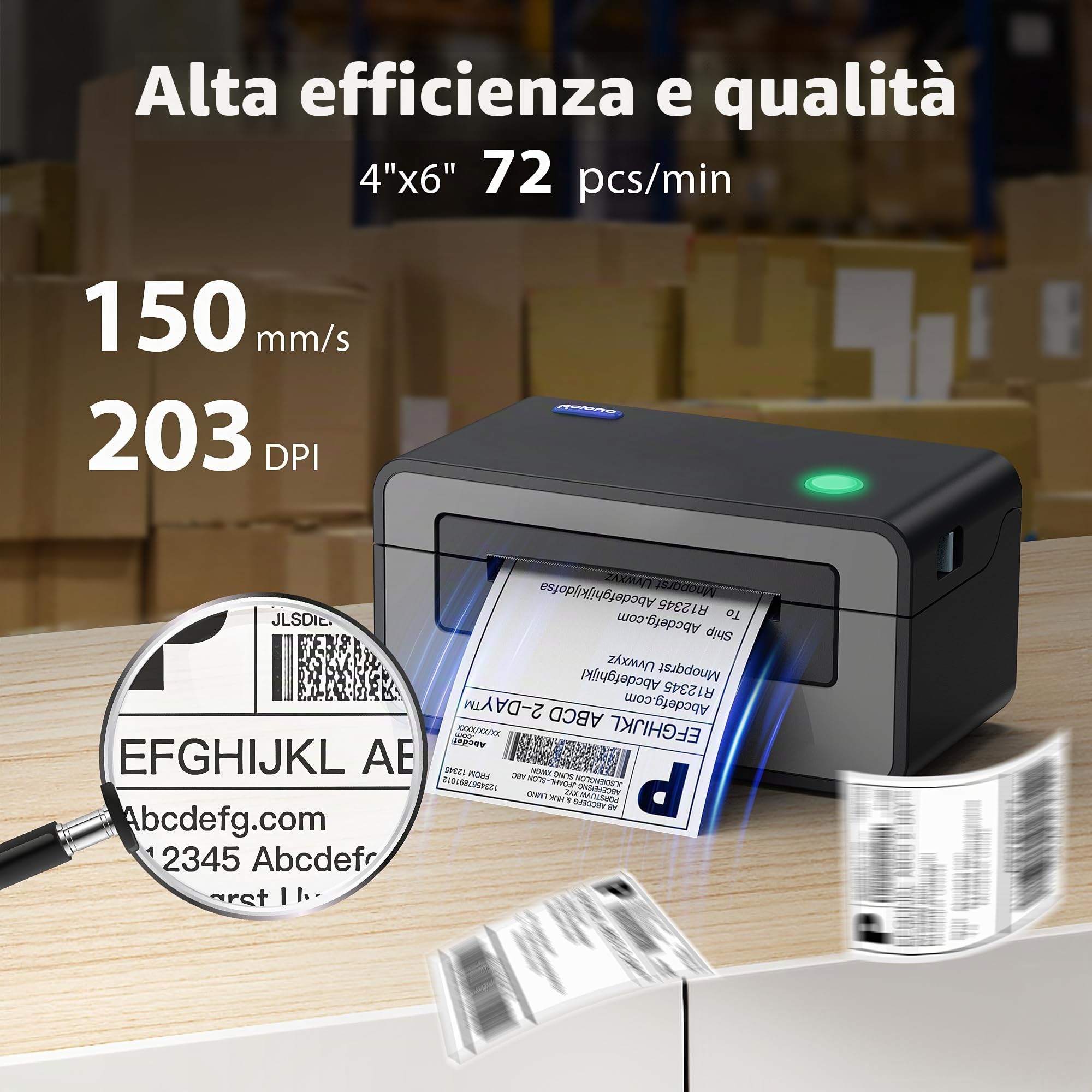 POLONO Stampante Etichette Spedizione, Stampante Termica Etichette 4x6, Etichettatrice Termica Diretta Commerciale, Compatibile con USPS, FedEx, Shopify, Ebay, Amazon, Supporta Molteplici Sistemi