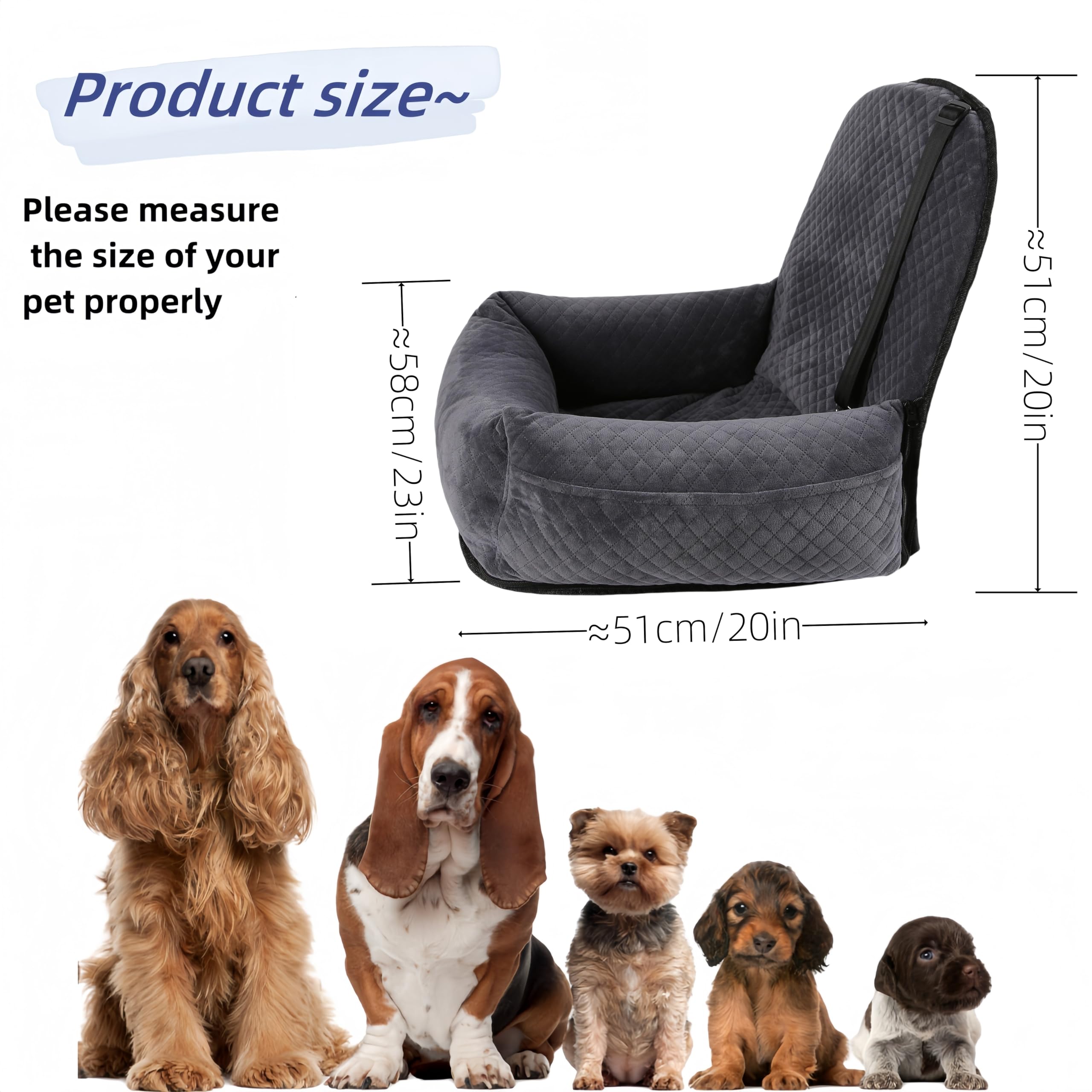 Luxury Dog Booster Seat - Safe & Comfortable Travel Bed for Small/Medium Dogs - Easy to Clean, Thickened Memory Foam Filling
