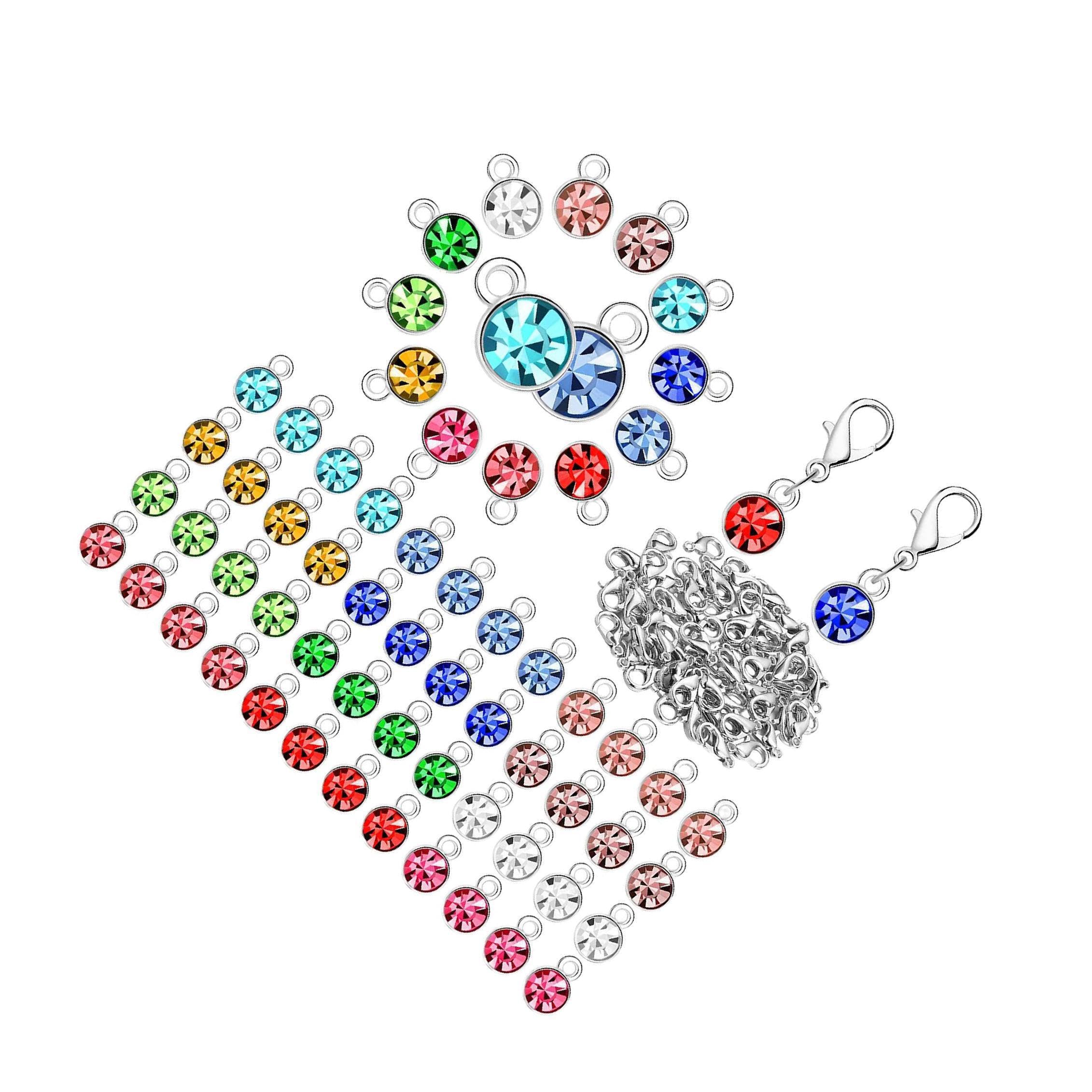Zambuph Necklace Charms Crystal Birthstone Charms Beads Pendants Jewelry Making Dangle Beautiful Personalized Jewelry Making Dangle with Lobster Clasp, Silvery, 7x10mm