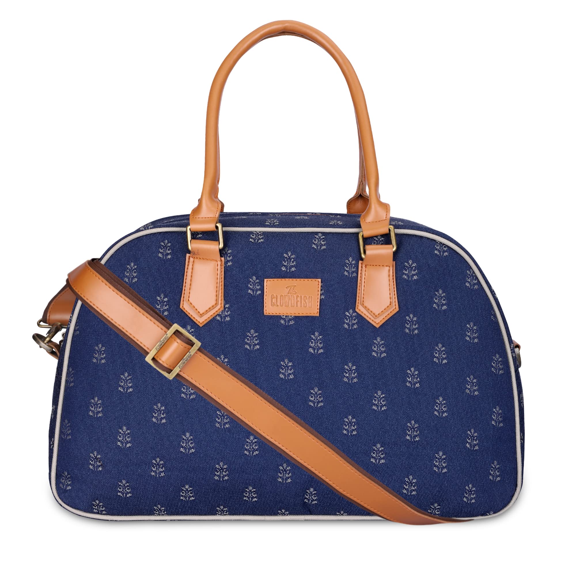 Ziana Series 24 litres Tapestry & Faux Leather Unisex Travel Duffle Bag Luggage Weekender Bag (Denim Blue)-image-36