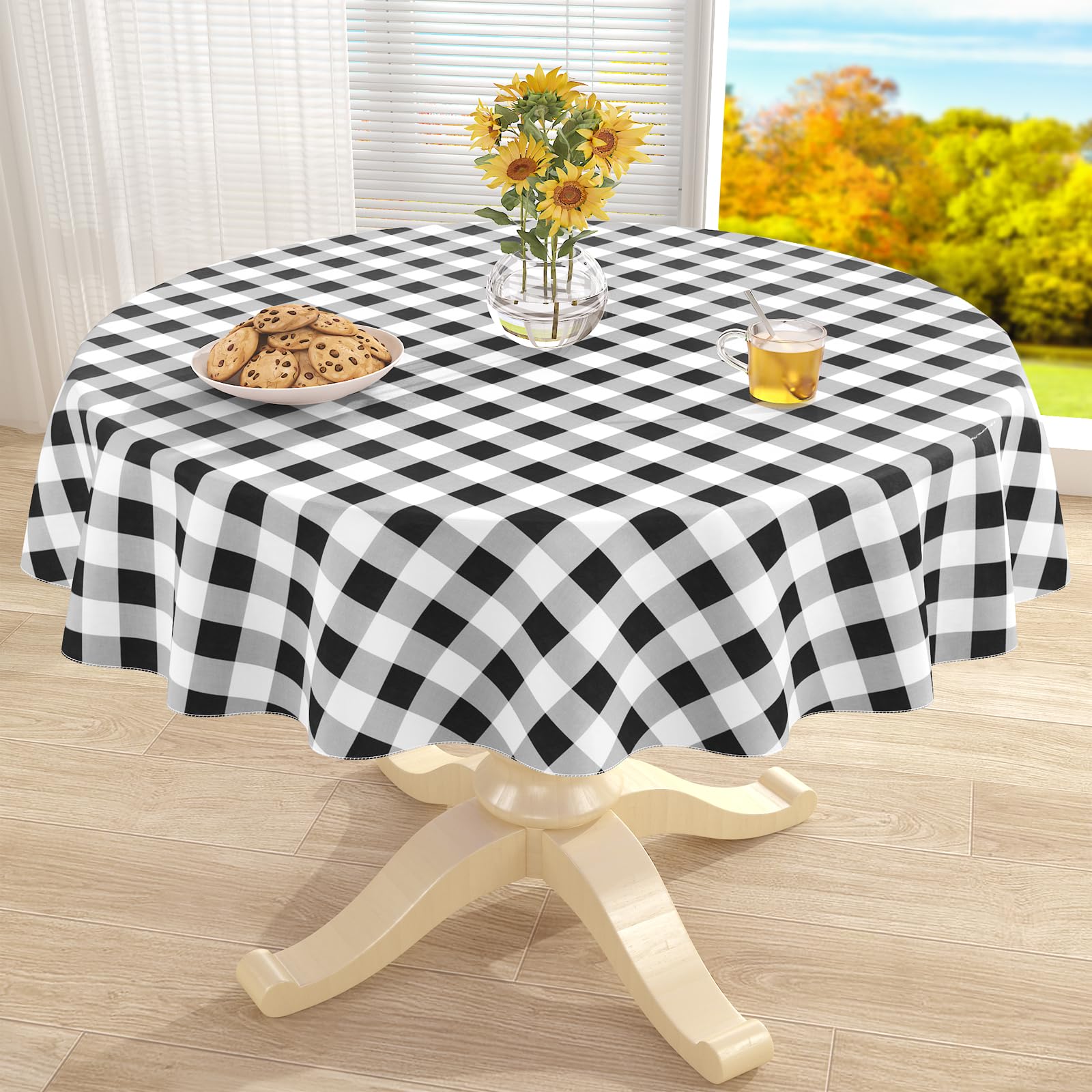 misaya Round Waterproof Vinyl Table Cloth, Flannel Backed Tablecloth
