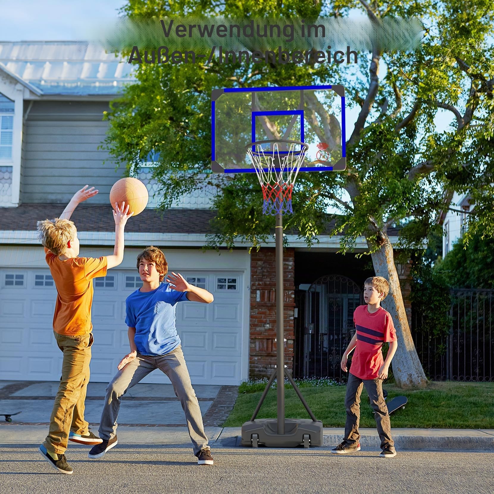 Yohood Basketballkorb, 12,4 - 3 m, verstellbar, tragbar, Basketballkörbe und Tore für Kinder/Jugendliche/Erwachsene, mit 44 PC-Rückwand, 45,7 cm Standardkorb-Rand, Allwetter-Ständer für den