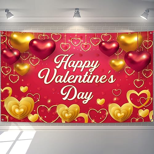 Miniatura 2 de KatchOn, Cartel de feliz día de San Valentín, extragrande, 72 x 44 pulgadas, accesorios rojos para fotos de San Valentín, paquete de 30, telón de