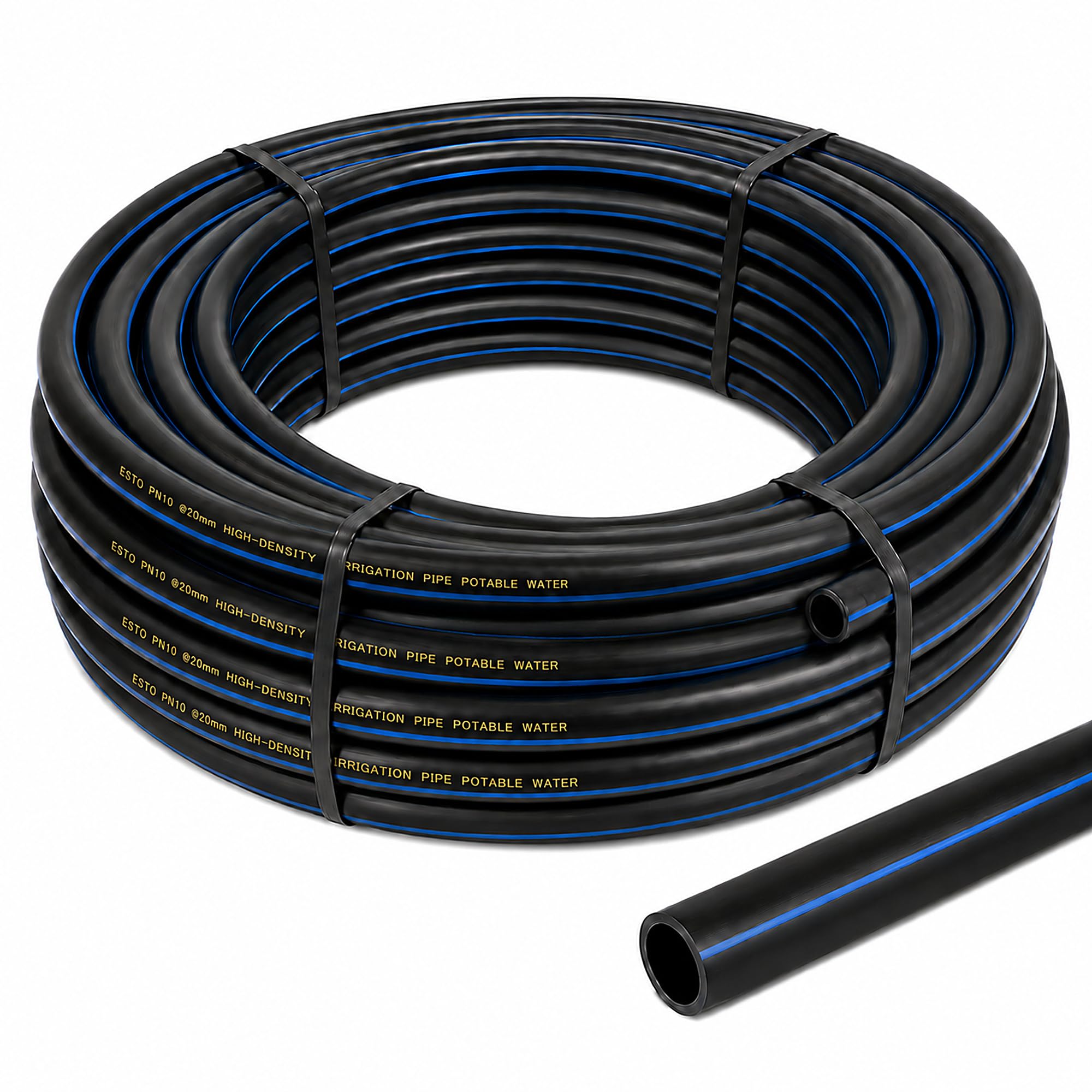 ESTO Tuyau d'irrigation 10 PN 50 ou 100 mètres diamètre 20, 25 ou 32, tuyau d'eau de jardin, polyéthylène haute densité, irrigation haute pression, jardin, tuyau d'arrosage (20 mm diamètre, 50 m)