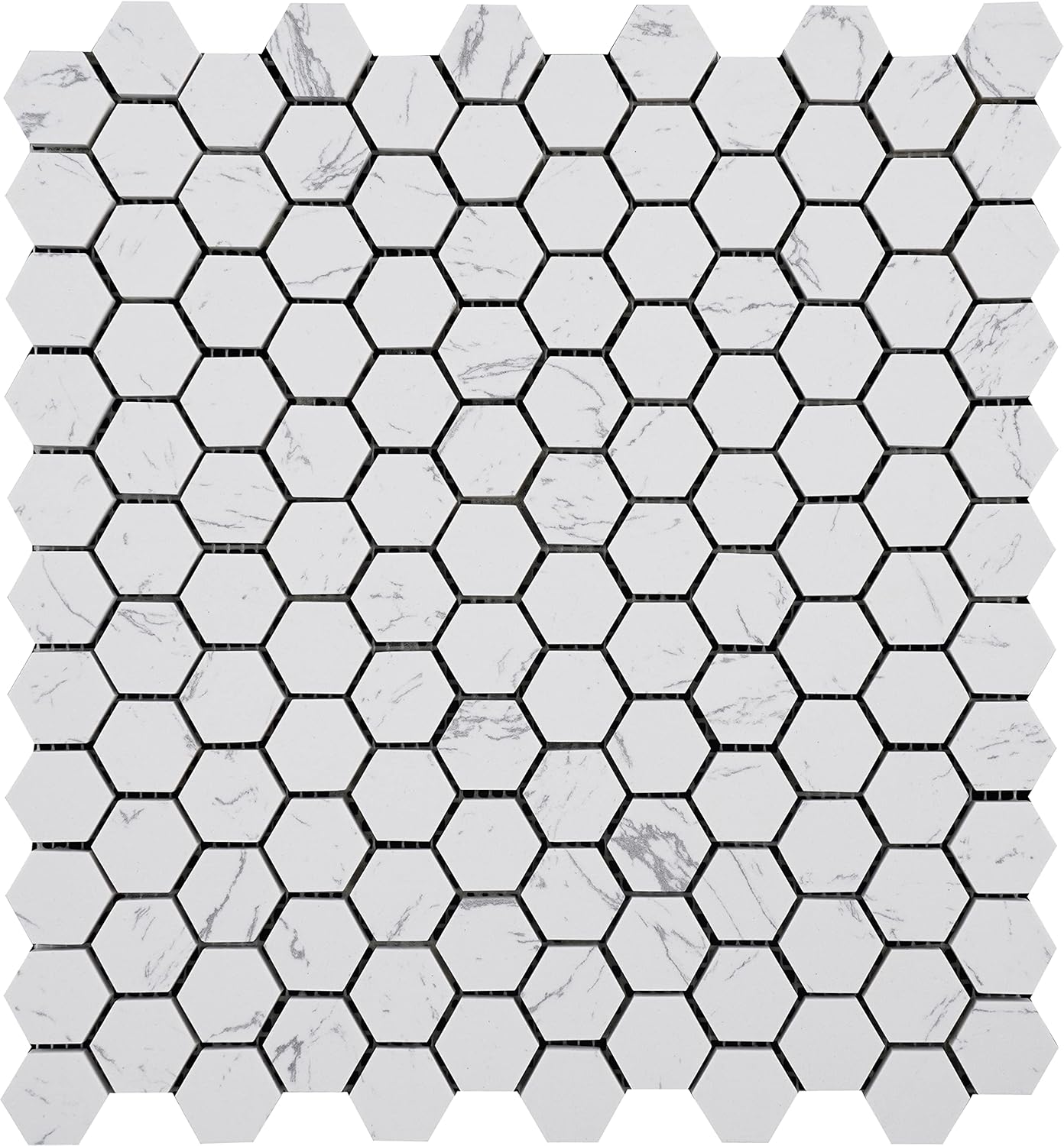 5 Sheets Engineered Marble Mosaic Tile for Kitchen Backsplash, Bath Bathroom Floor, 1" Hexagon Collection, 1"X1" Hexagon, 12"X11"X5/16, Honed (Calacatta White, Box of 5 Sheets)