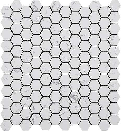 Simple Tile - 5 hojas de azulejos de mosaico de mármol de ingeniería para salpicaduras de cocina, suelo de baño de baño, colección hexagonal de 1