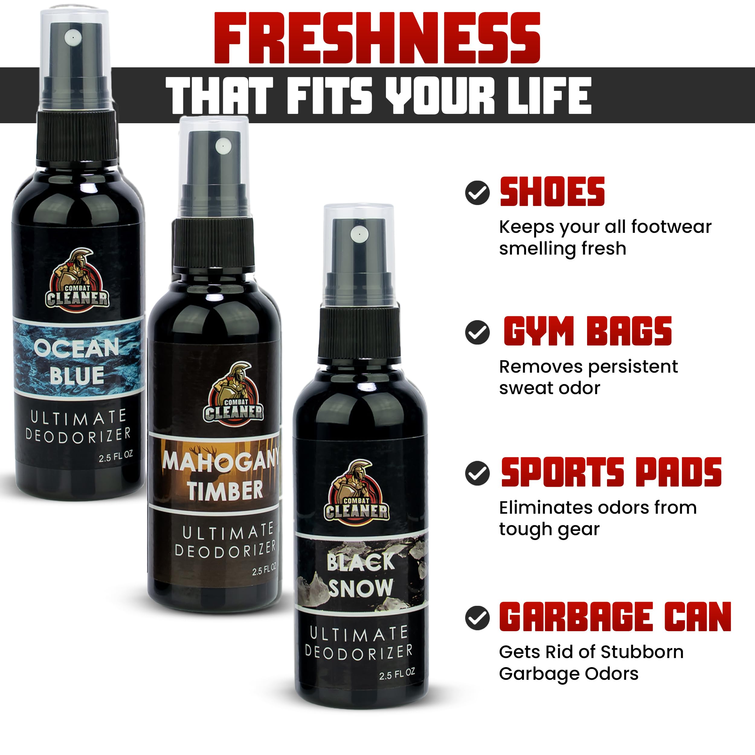 Spray desodorante para zapatos Combat Cleaner, desinfectante y eliminador de olores de pies, ambientador para zapatillas, bolsas de gimnasio y casilleros para hombres.