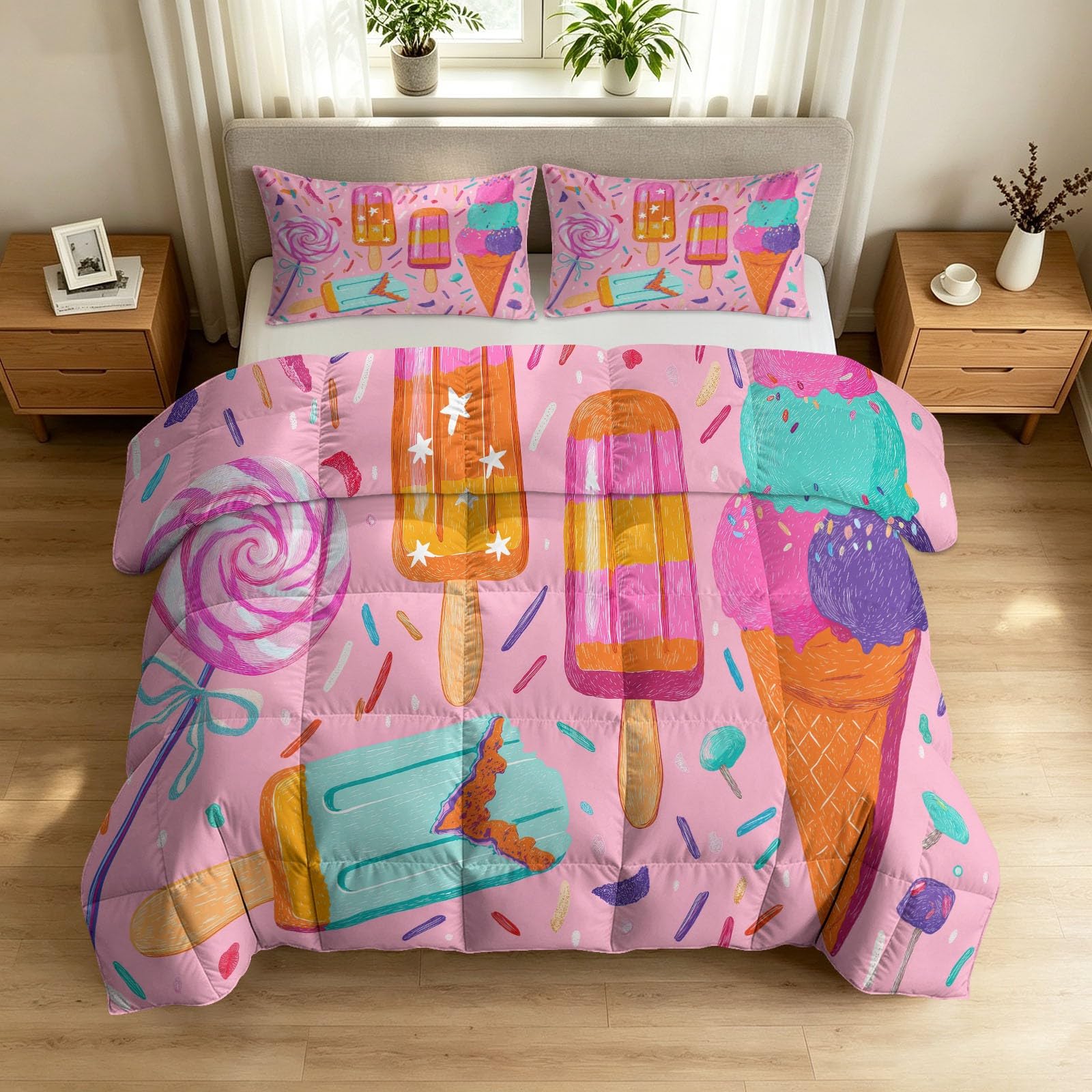 Edredón nórdico de verano 220x240 rosa con 2 fundas de almohada de dibujos animados para cama doble