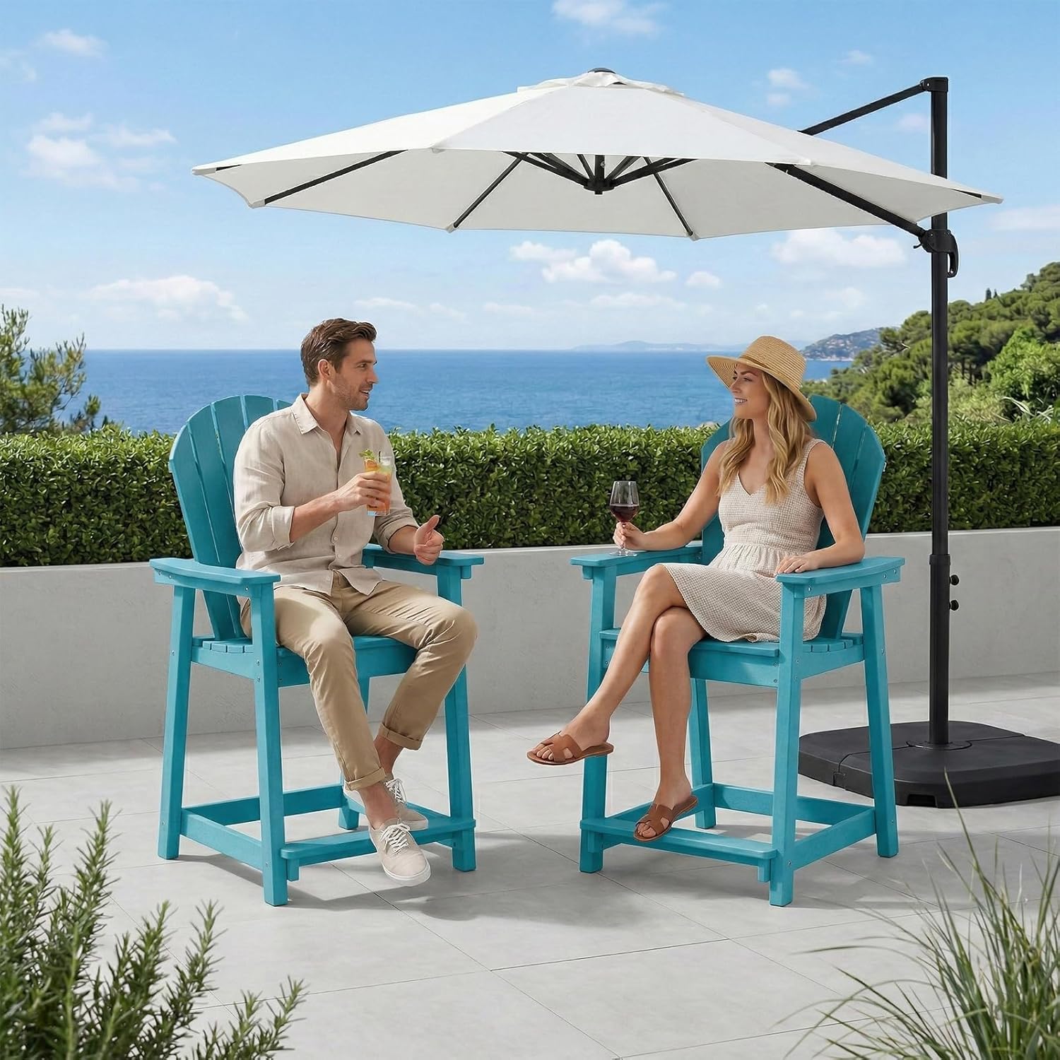 OTSUN Tall Modern Adirondack Chair, All Weather HDPE Bar Height Adirondack Stools Widened Durable Design for Porch Patio Yard Lawn Fire Pit Bistro Basement Indoors & Outdoors