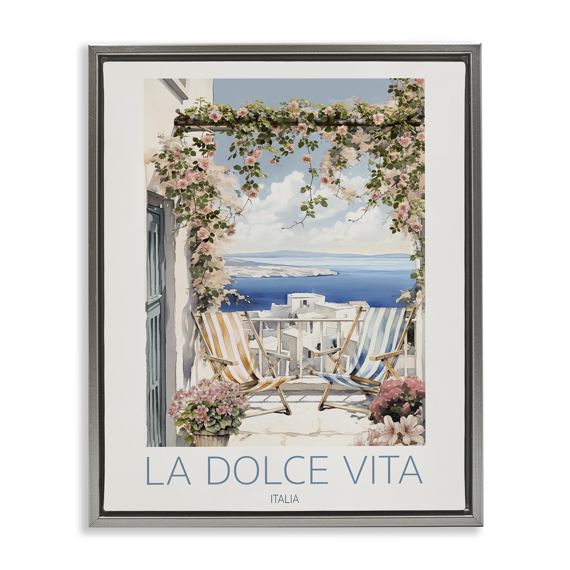 Stupell Industries 'Coastal Italian Balcony View', Floating Frame Canvas Art, Gray, 25 x 31 Inches, Easy to Hang and Sturdy, Made in USA, by CAD Designs