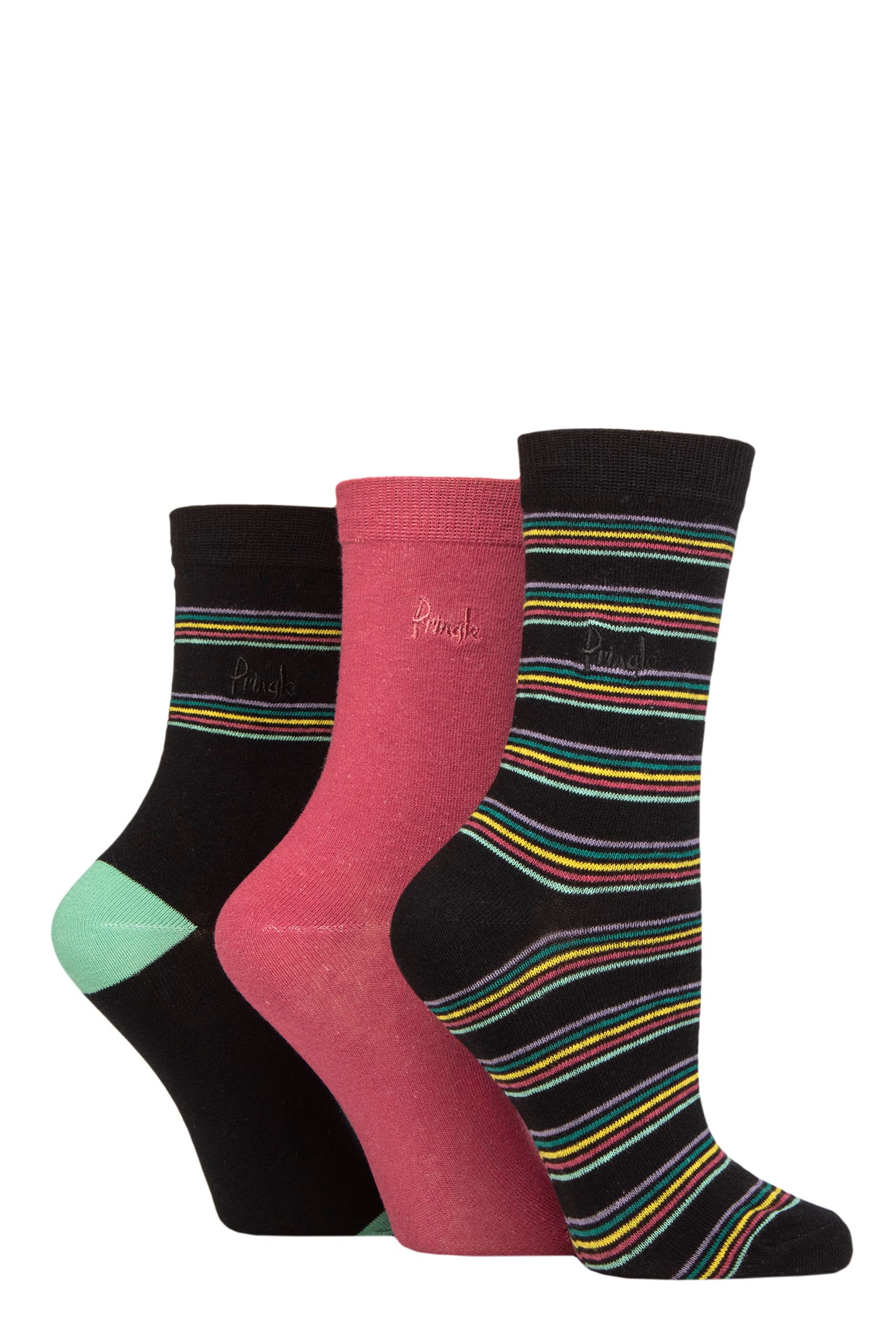Pringle Ladies Patterned Cotton and Recycled Polyester Socks Pack of 3 Multi Colour Stripes Black 4-8
